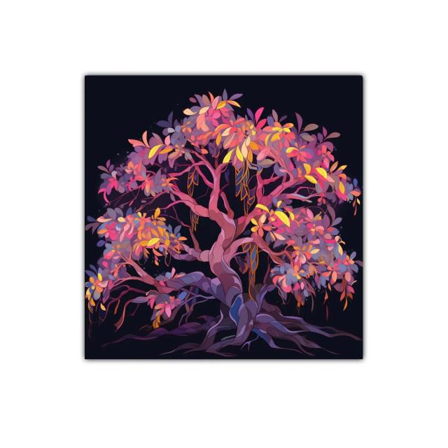 Árbol colorido con tonos cálidos y vibrantes