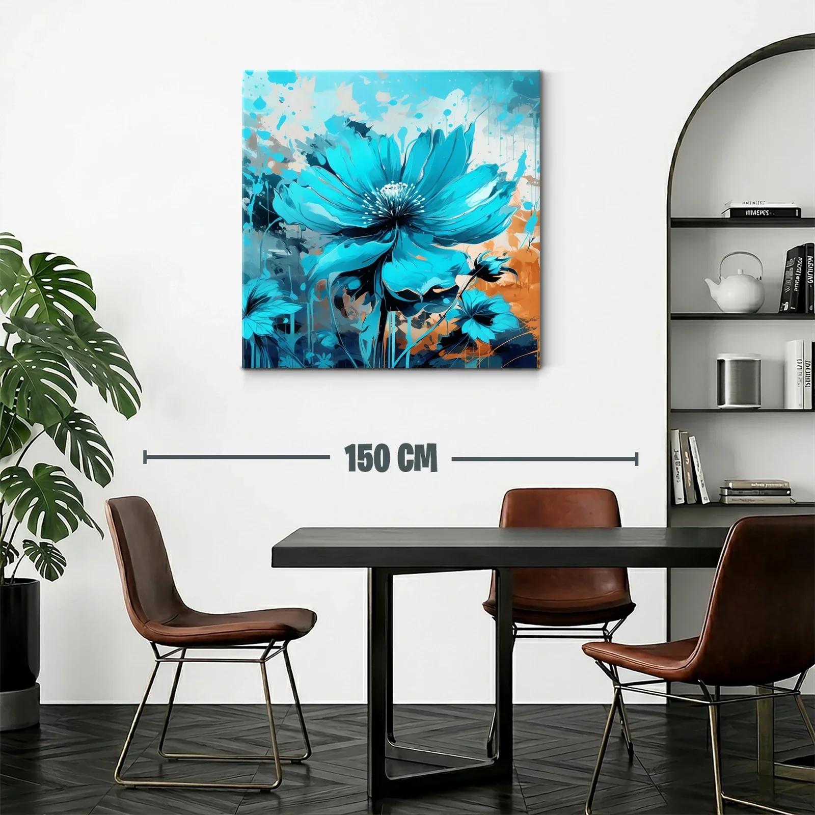 Cuadro con flor azul vibrante sobre fondo abstracto cálido — miniatura 2
