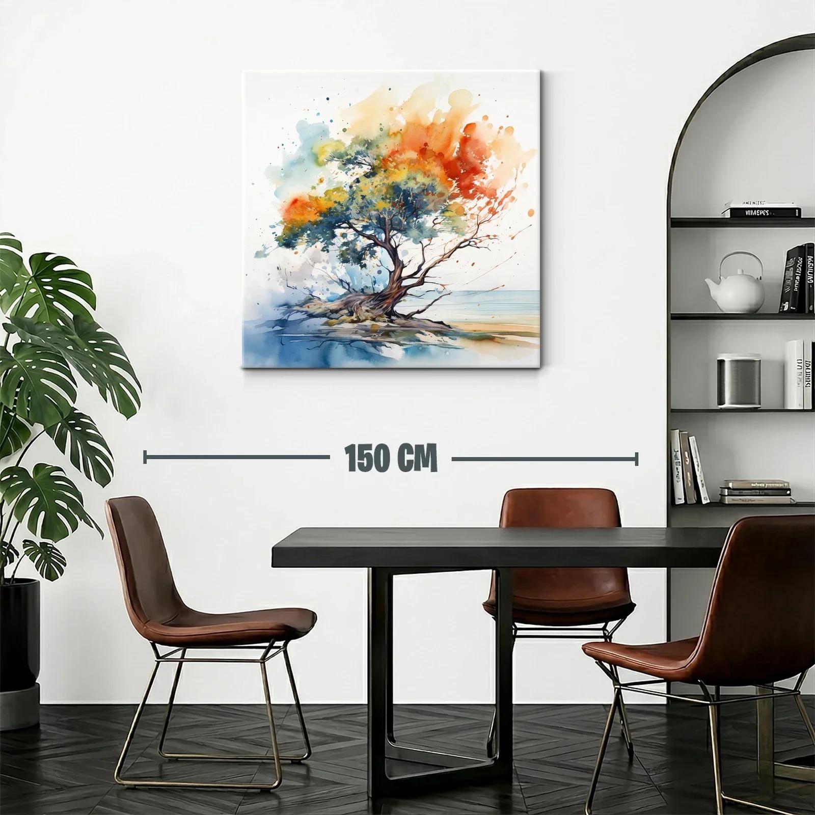 Árbol solitario con vibrantes tonos otoñales y azules suaves — miniatura 2