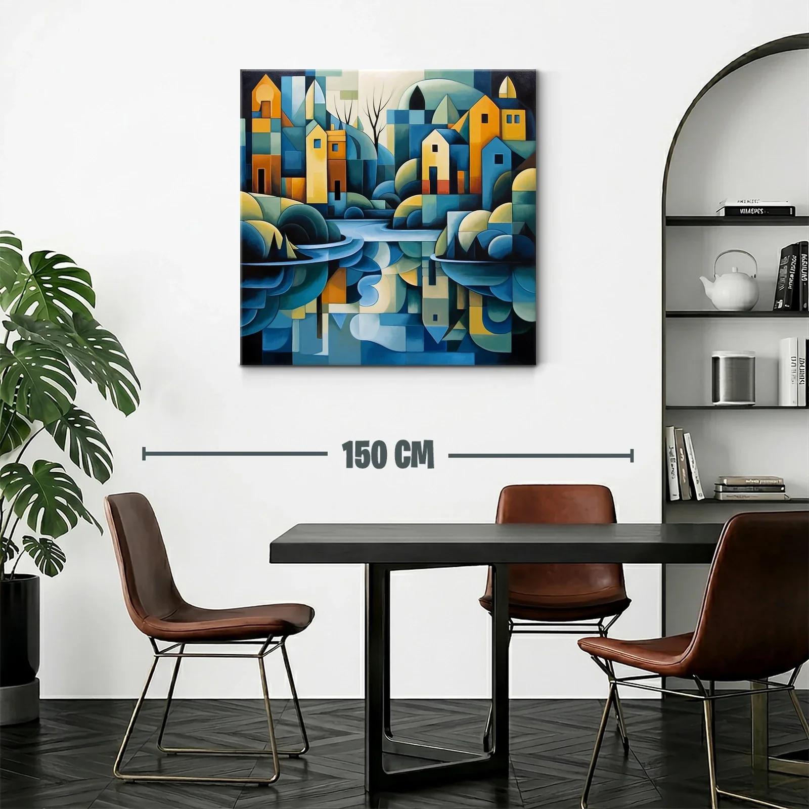 Paisaje urbano abstracto con reflejos en tonos azules y ocres — miniatura 2