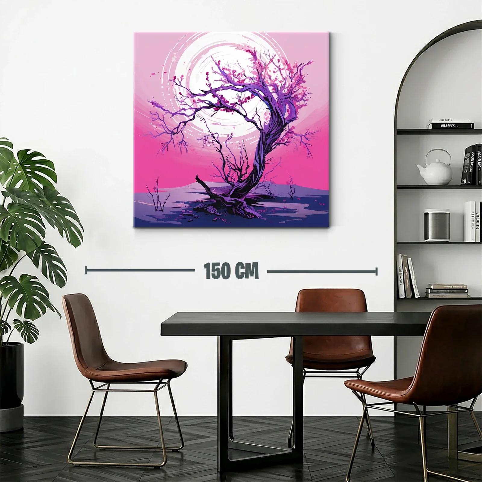 Árbol en flor con luna llena en tonos fucsia y violeta — miniatura 2