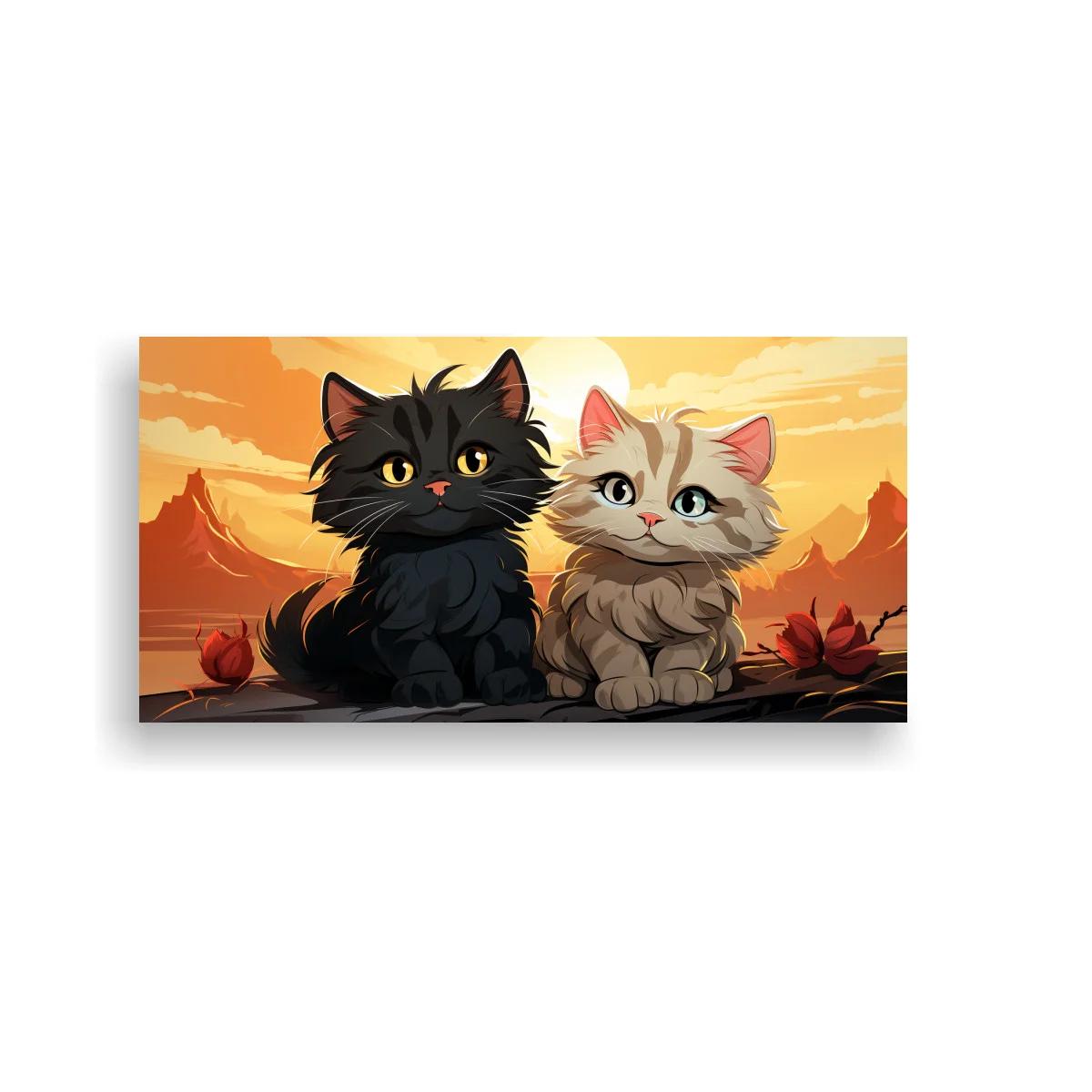 Cuadro pareja de gatos de ojos grandes al atardecer