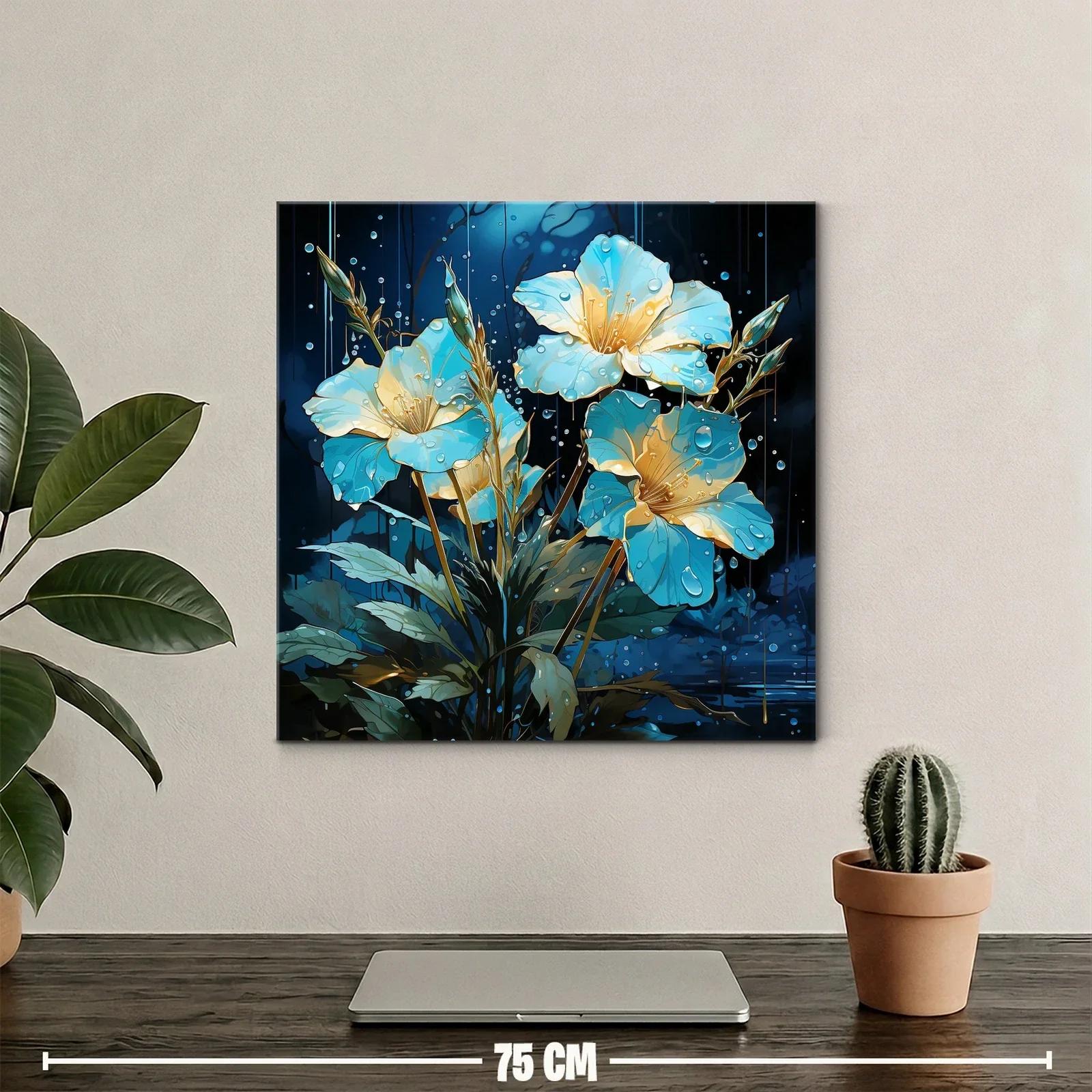 Flores luminosas en tonos azulados con gotas de agua — miniatura 2