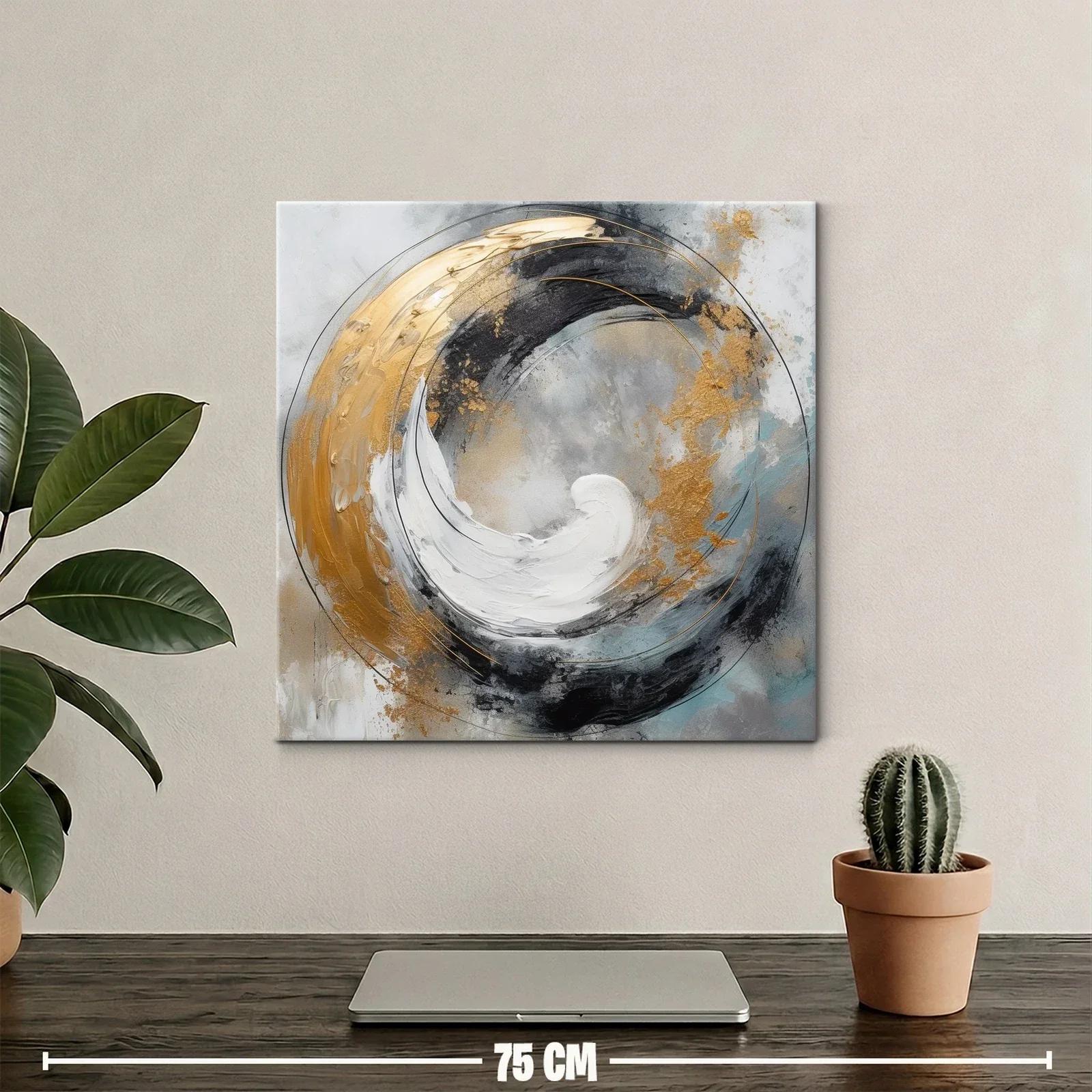 Cuadro Abstracto con Espirales Doradas y Tonos Neutros — miniatura 2