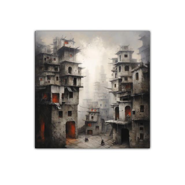 Ciudad misteriosa con arquitectura antigua y luz cálida