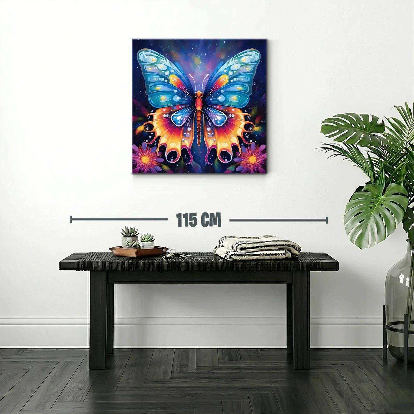 Mariposa vibrante entre flores con fondo estrellado — miniatura 2