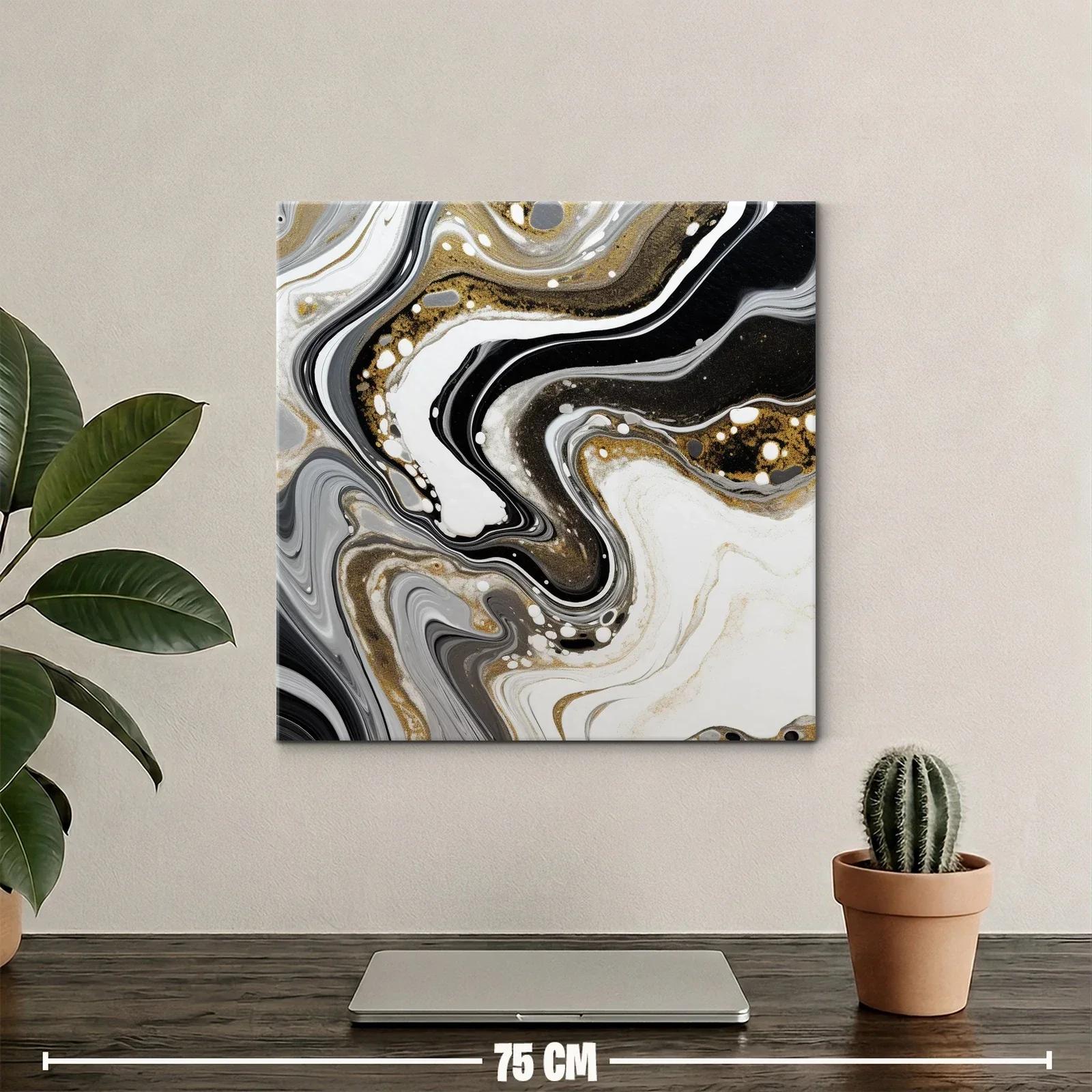 Abstracción en tonos negro blanco y dorado elegante y moderna — miniatura 2