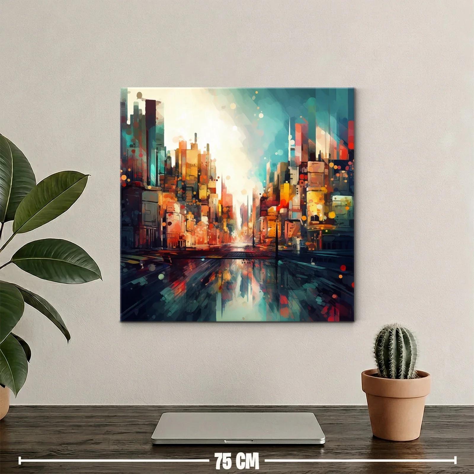Cuadro urbano con luces vibrantes y reflejos intensos — miniatura 2