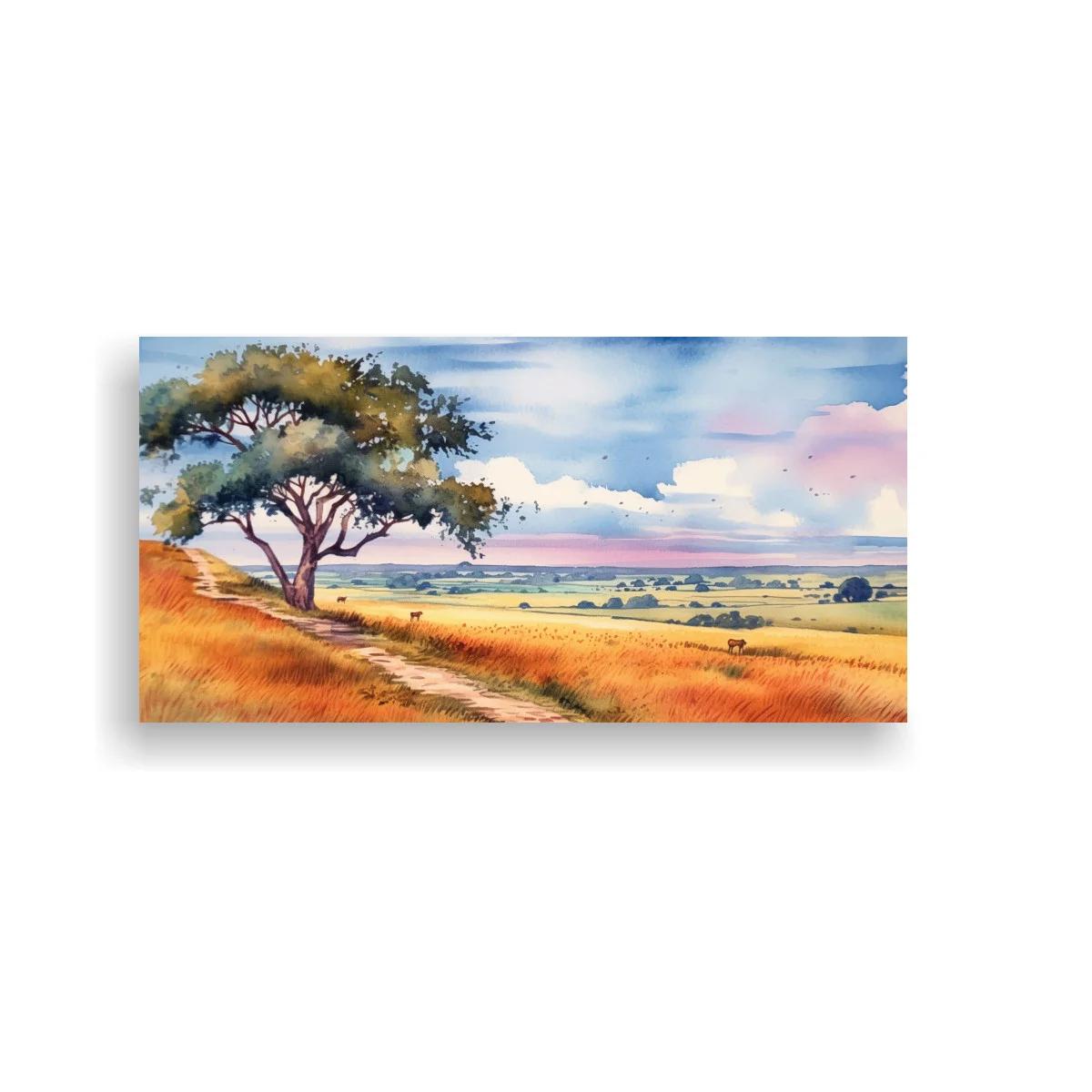 Cuadro árbol solitario con sendero curvo