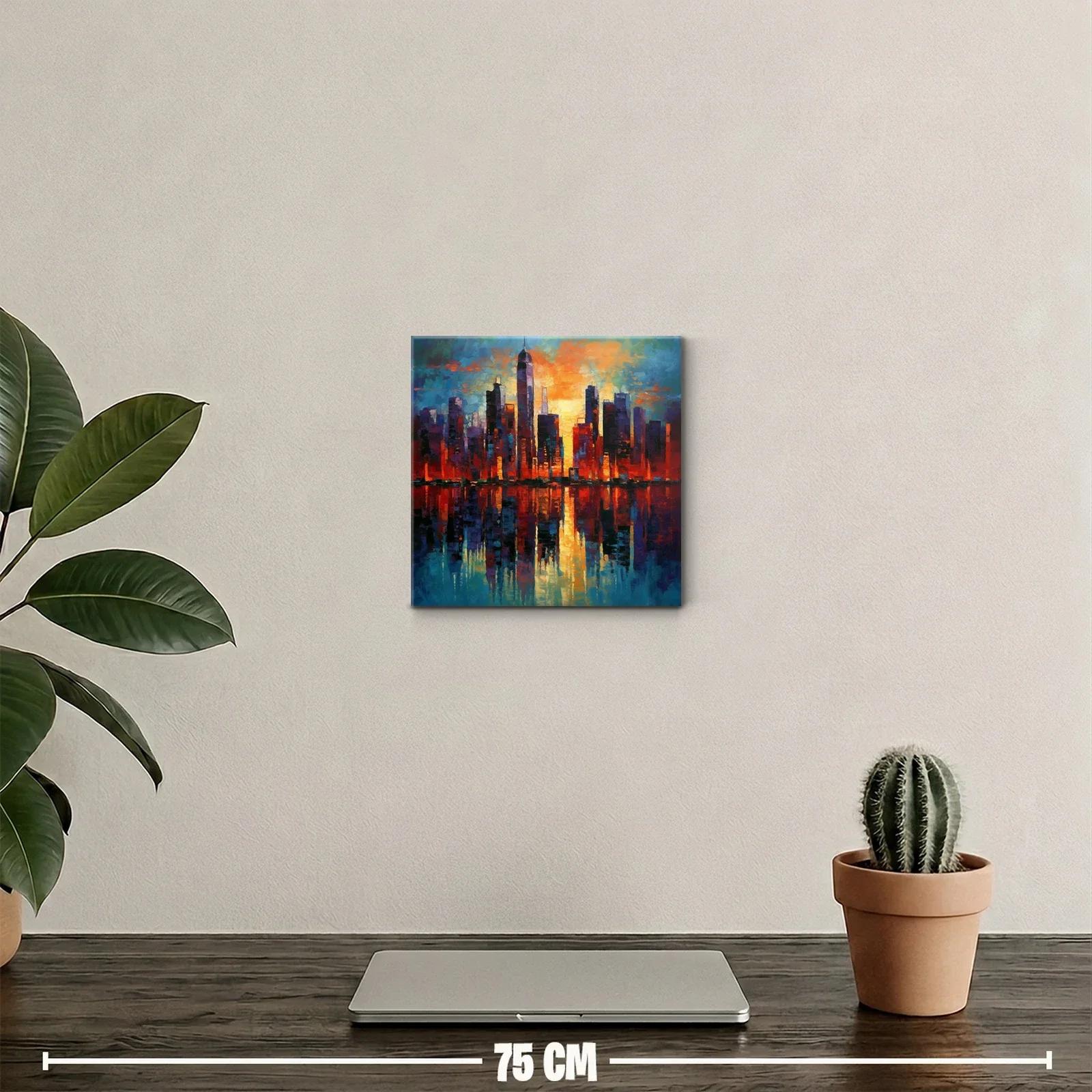 Atardecer vibrante sobre skyline urbano con reflejos dorados — miniatura 2