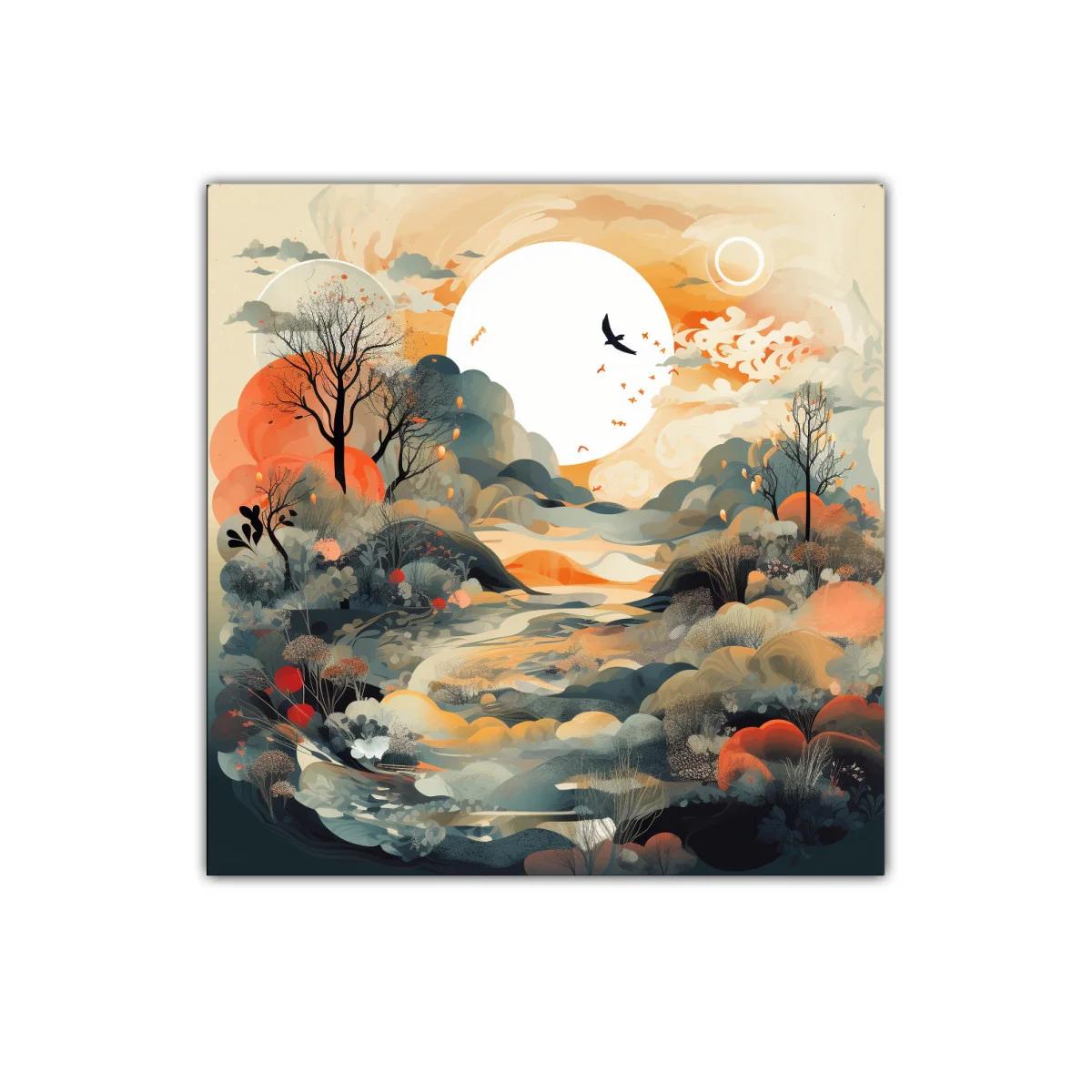 Paisaje onírico con tonos cálidos y siluetas suaves — imagen principal