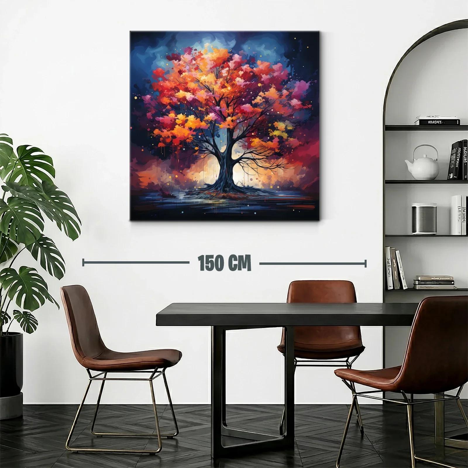 Árbol vibrante con hojas en tonos cálidos y fondo celestial — miniatura 2