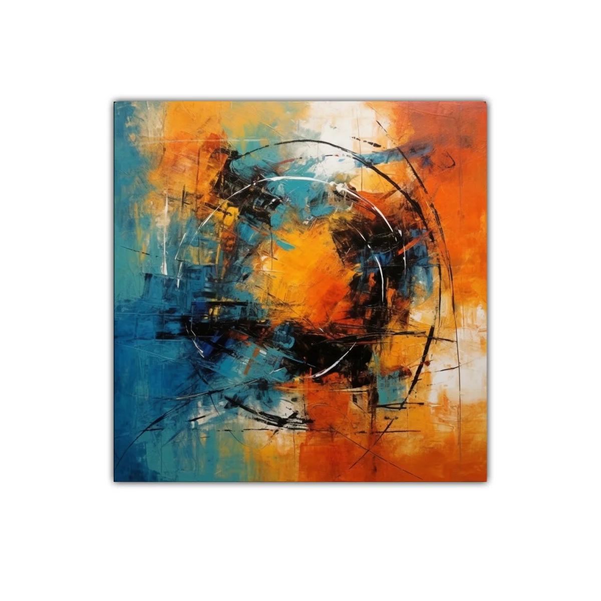 Explosión abstracta en tonos naranja y azul vibrante