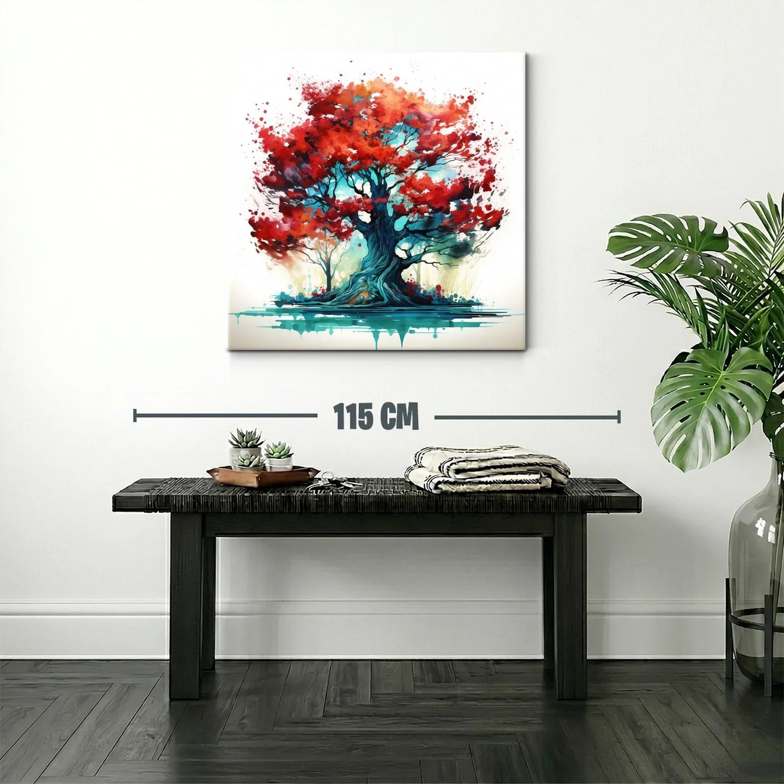 Impactante cuadro árbol con hojas rojas y tonos vibrantes — miniatura 2