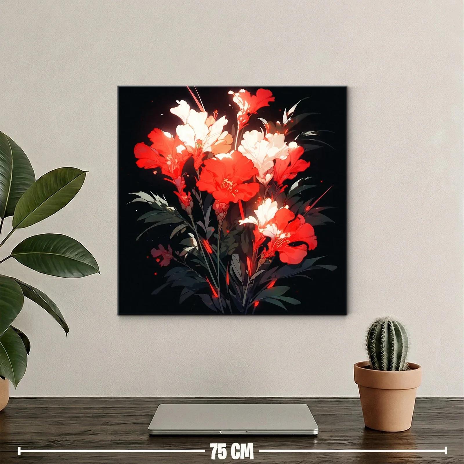Ramo vibrante de flores rojas y blancas sobre fondo oscuro — miniatura 2