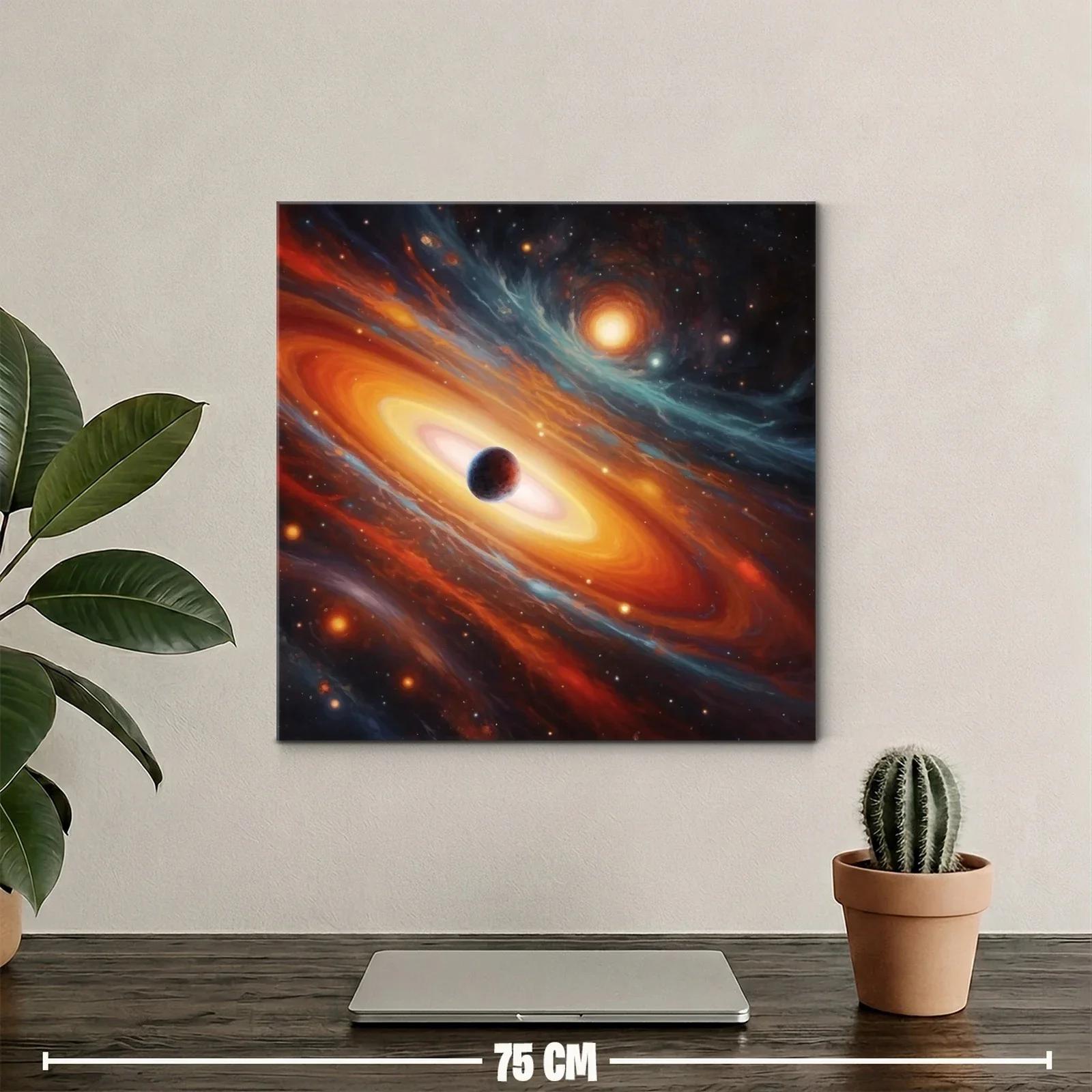 Cuadro galaxia en tonos cálidos con planeta central — miniatura 2