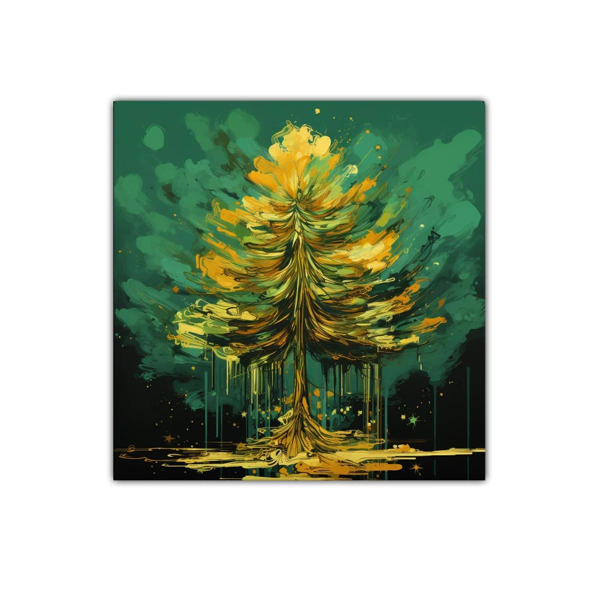 Árbol vibrante en tonos verdes y dorados — imagen principal