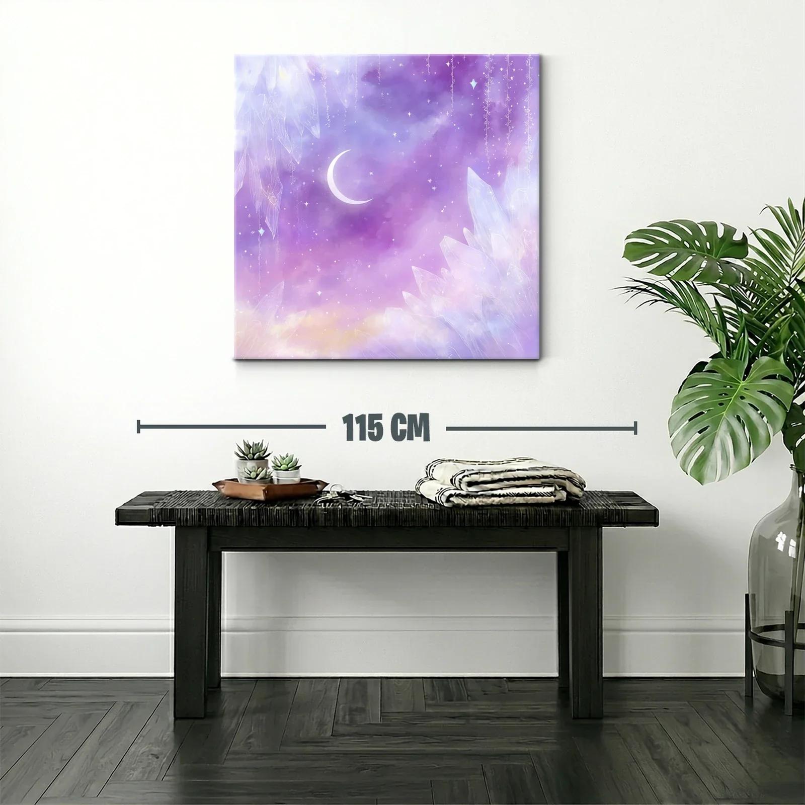 Cuadro con luna creciente y cristales en tonos lavanda y violeta — miniatura 2