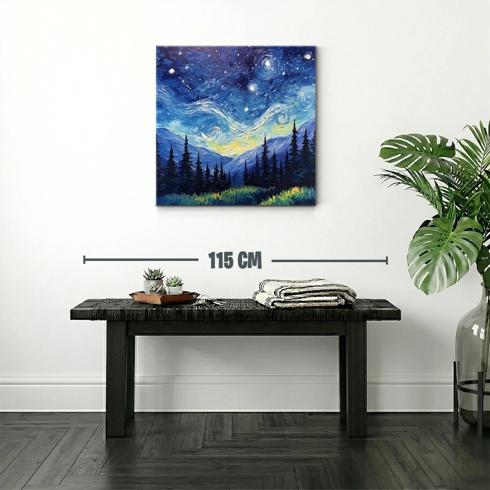 Paisaje nocturno con cielo estrellado sobre montañas y bosque — miniatura 2