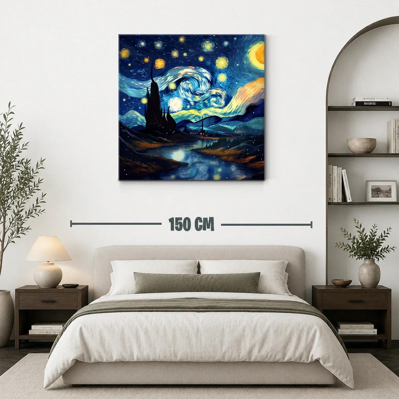 Paisaje nocturno con cielo estrellado vibrante y río reflejante — miniatura 3