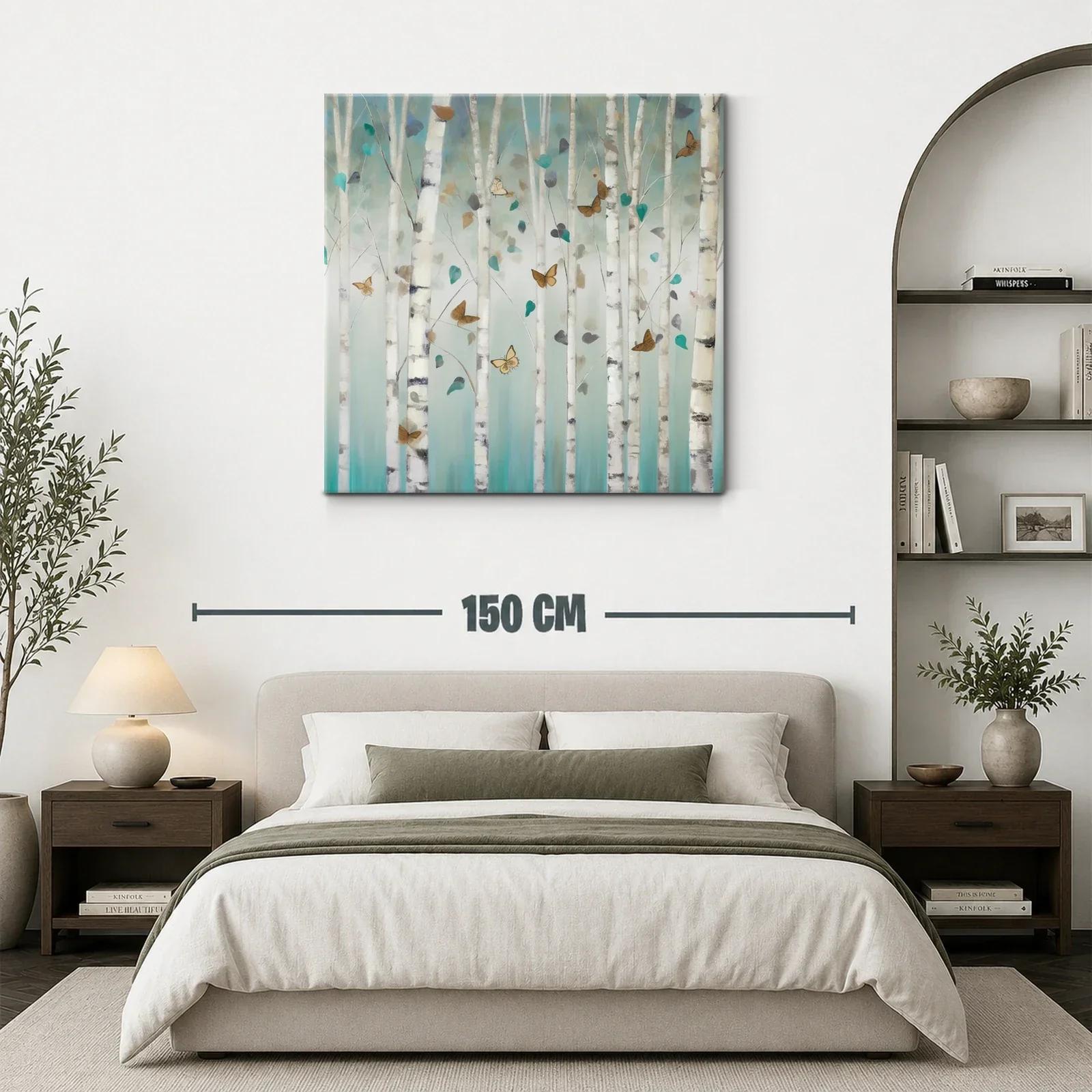 Bosque de abedules con mariposas en tonos suaves y serenos — miniatura 3