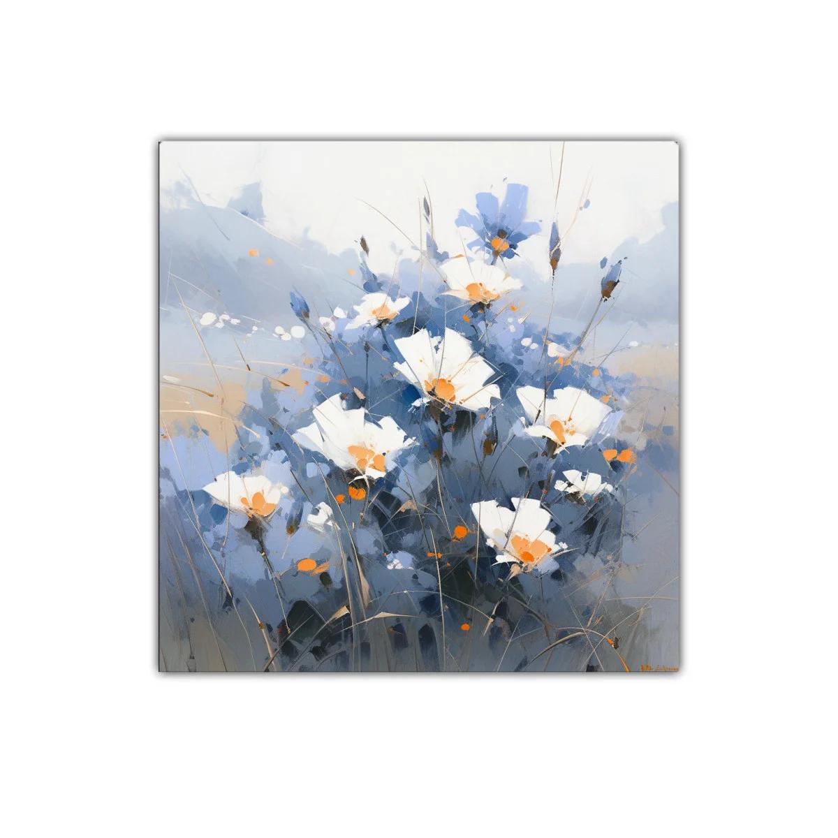 Cuadro decorativo con flores blancas y tonos azules suaves — imagen principal