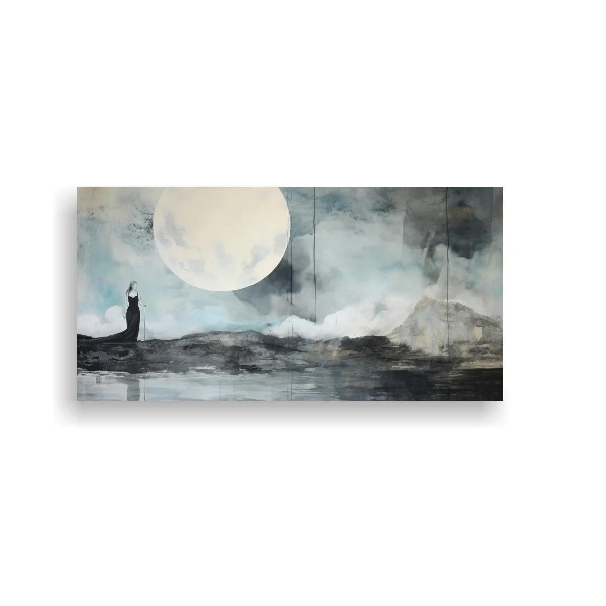 Cuadro figura solitaria bajo la luna llena
