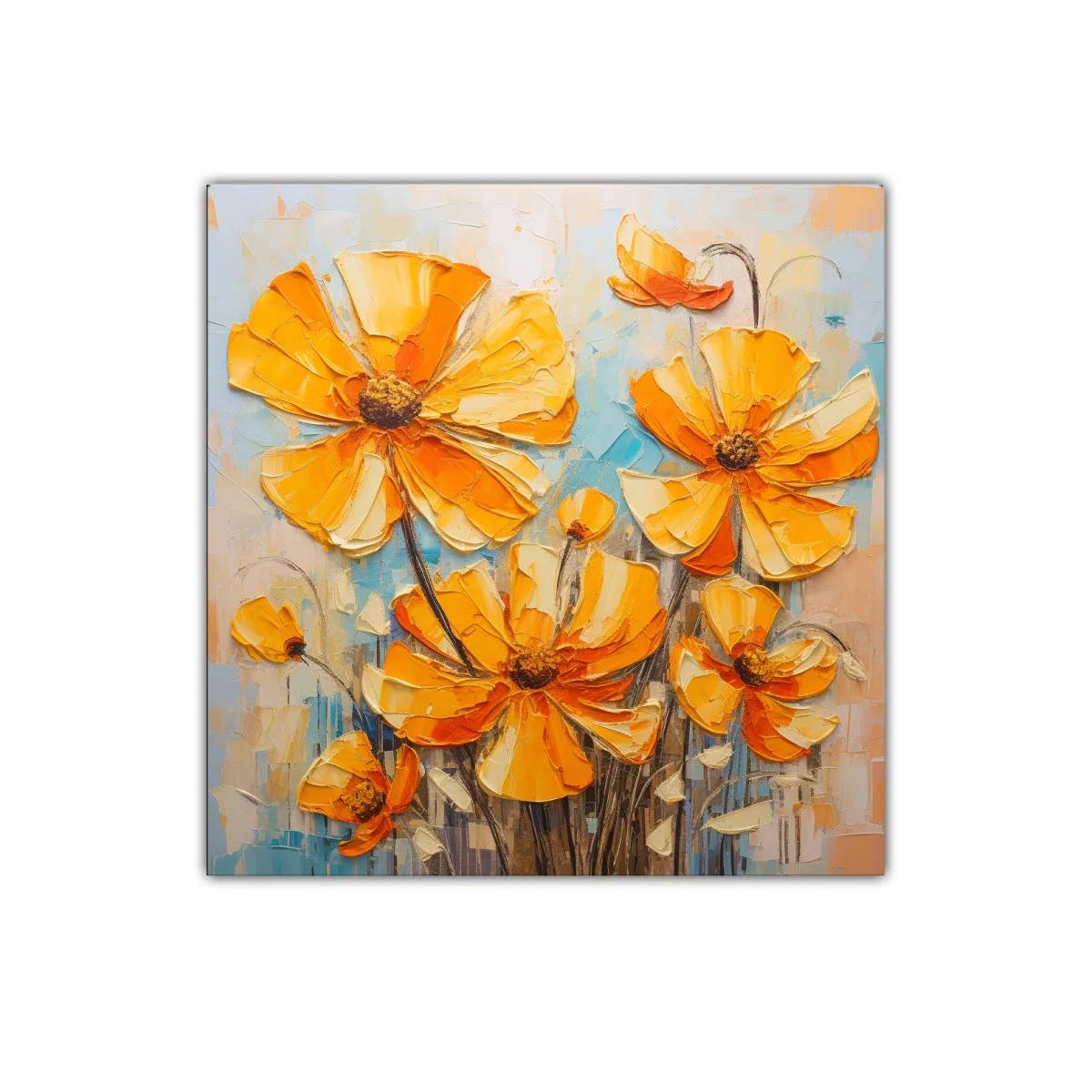 Cuadro decorativo flores vibrantes en tonos naranja y amarillo