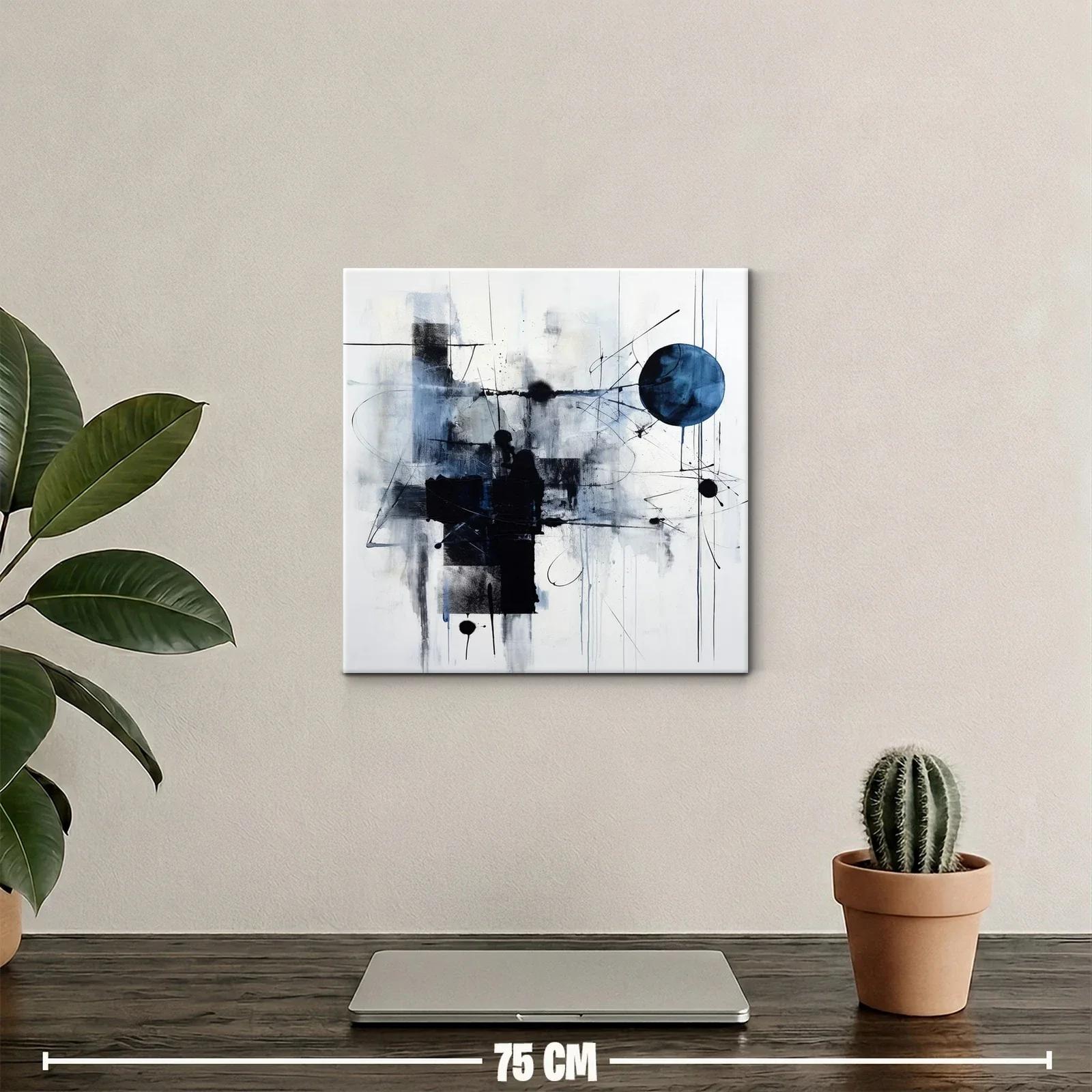 Cuadro abstracto con formas geométricas y tonos azules — miniatura 2