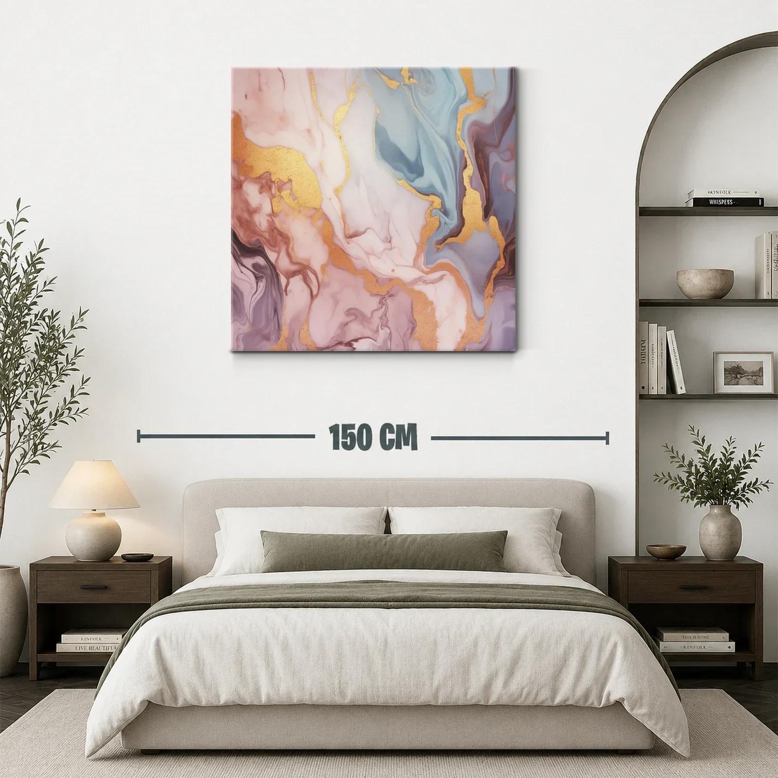 Cuadro abstracto en tonos pastel con detalles dorados — miniatura 3