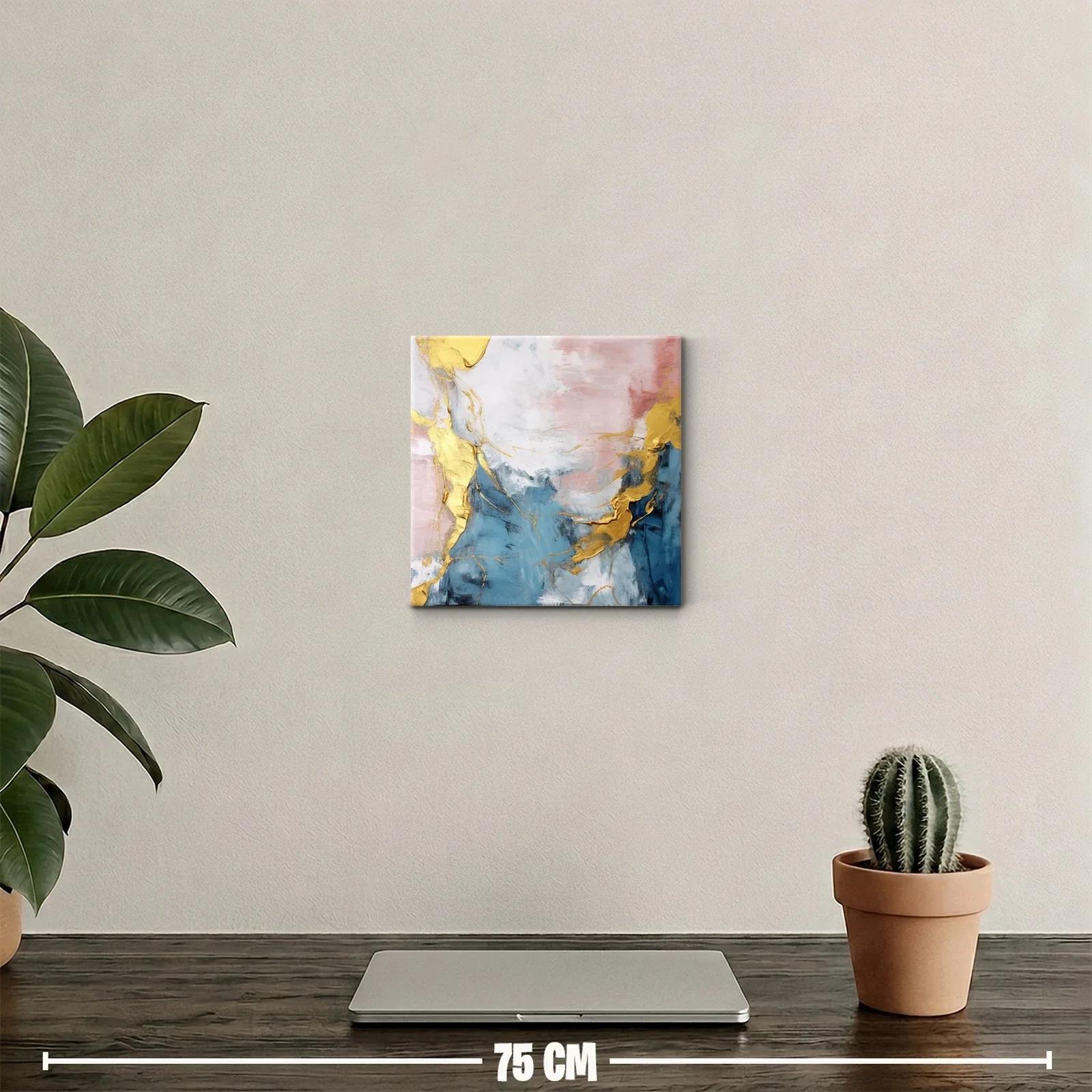 Cuadro abstracto con tonos dorados y azules suaves — miniatura 2