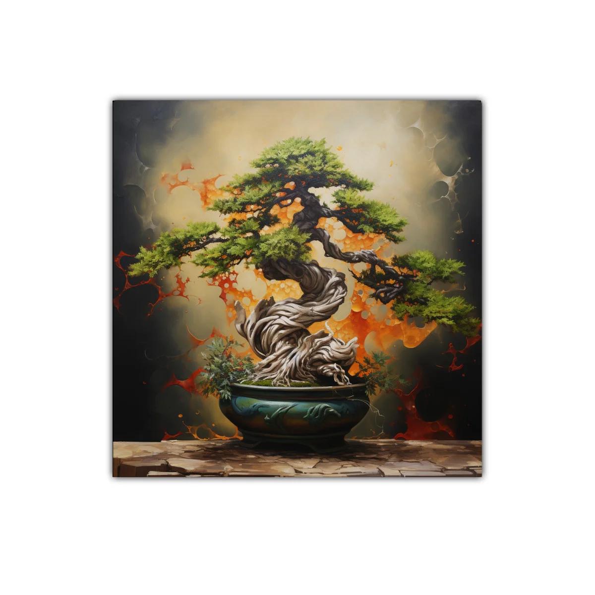Cuadro Bonsái con Fondo Abstracto en Tonos Cálidos — imagen principal