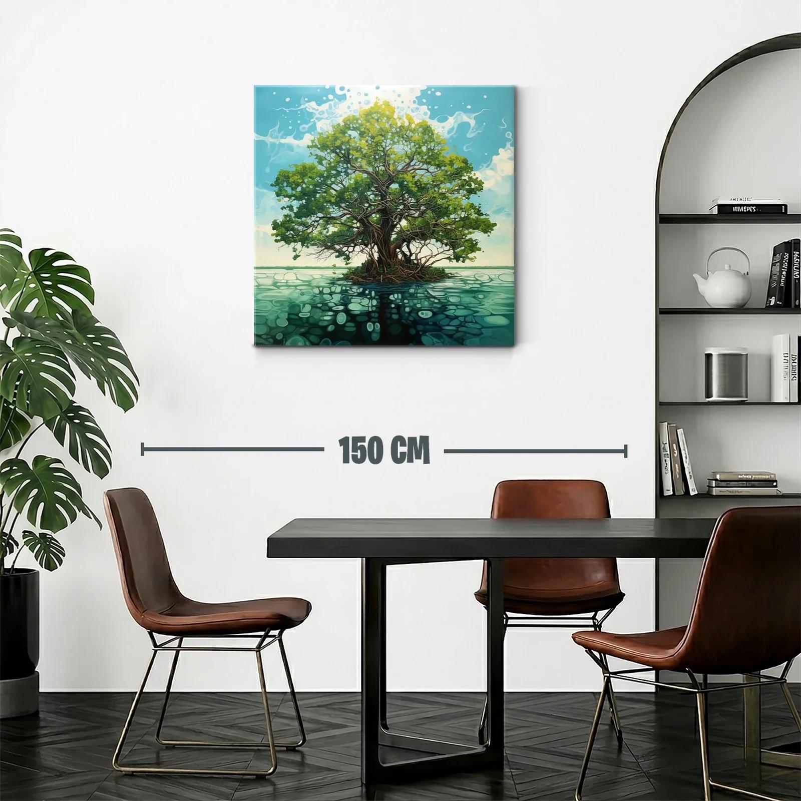 Árbol solitario sobre agua con reflejos y cielo azul — miniatura 2