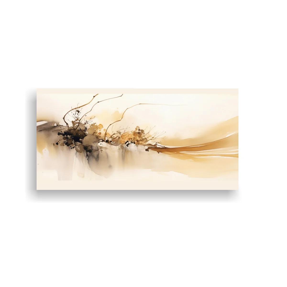 Cuadro abstracto beige y dorado con salpicaduras negras
