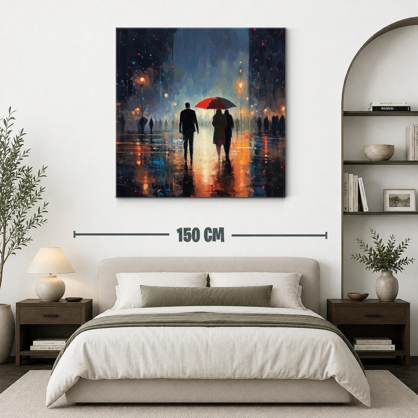 Escena romántica nocturna con paraguas rojo — miniatura 3