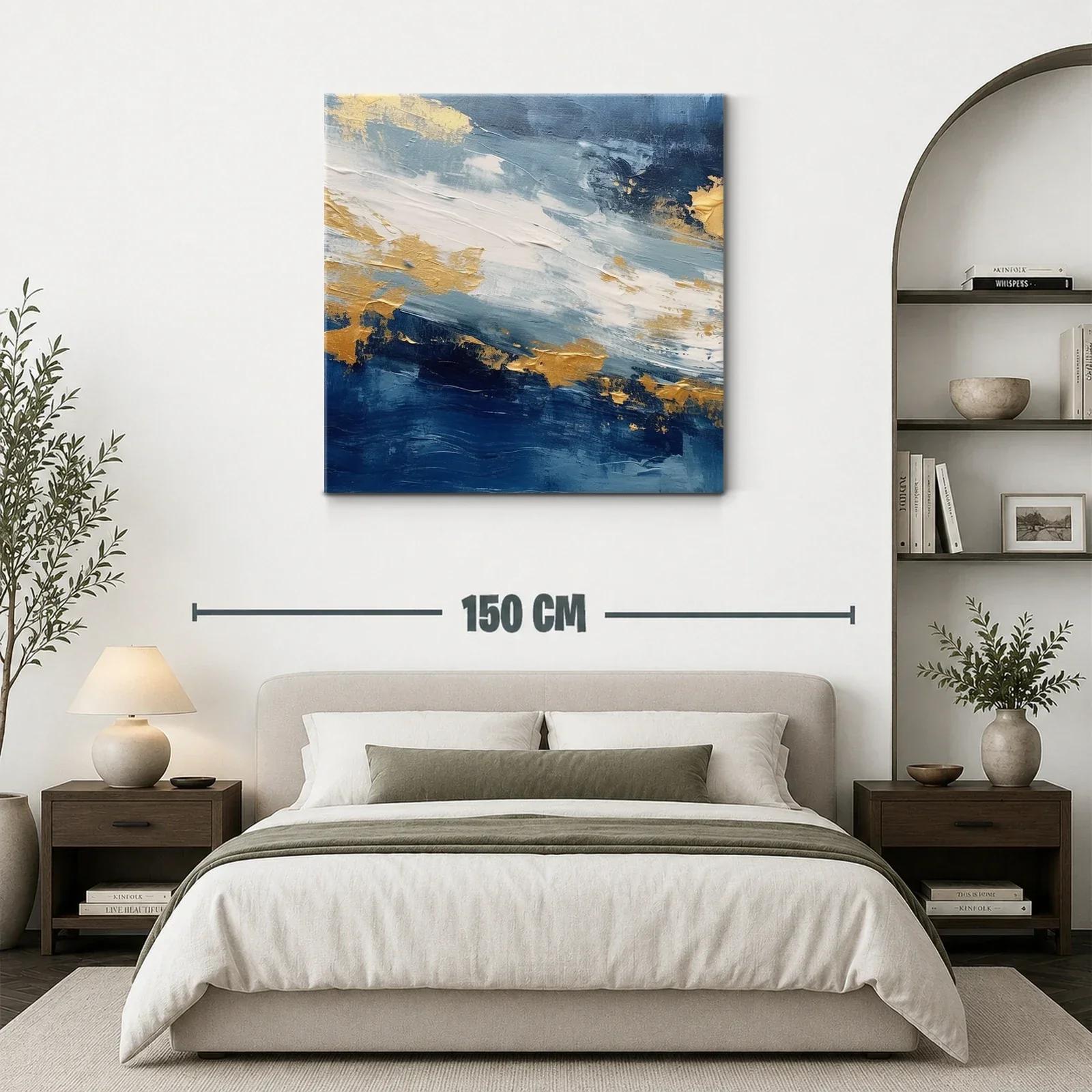 Cuadro abstracto azul con detalles dorados y blancos — miniatura 3