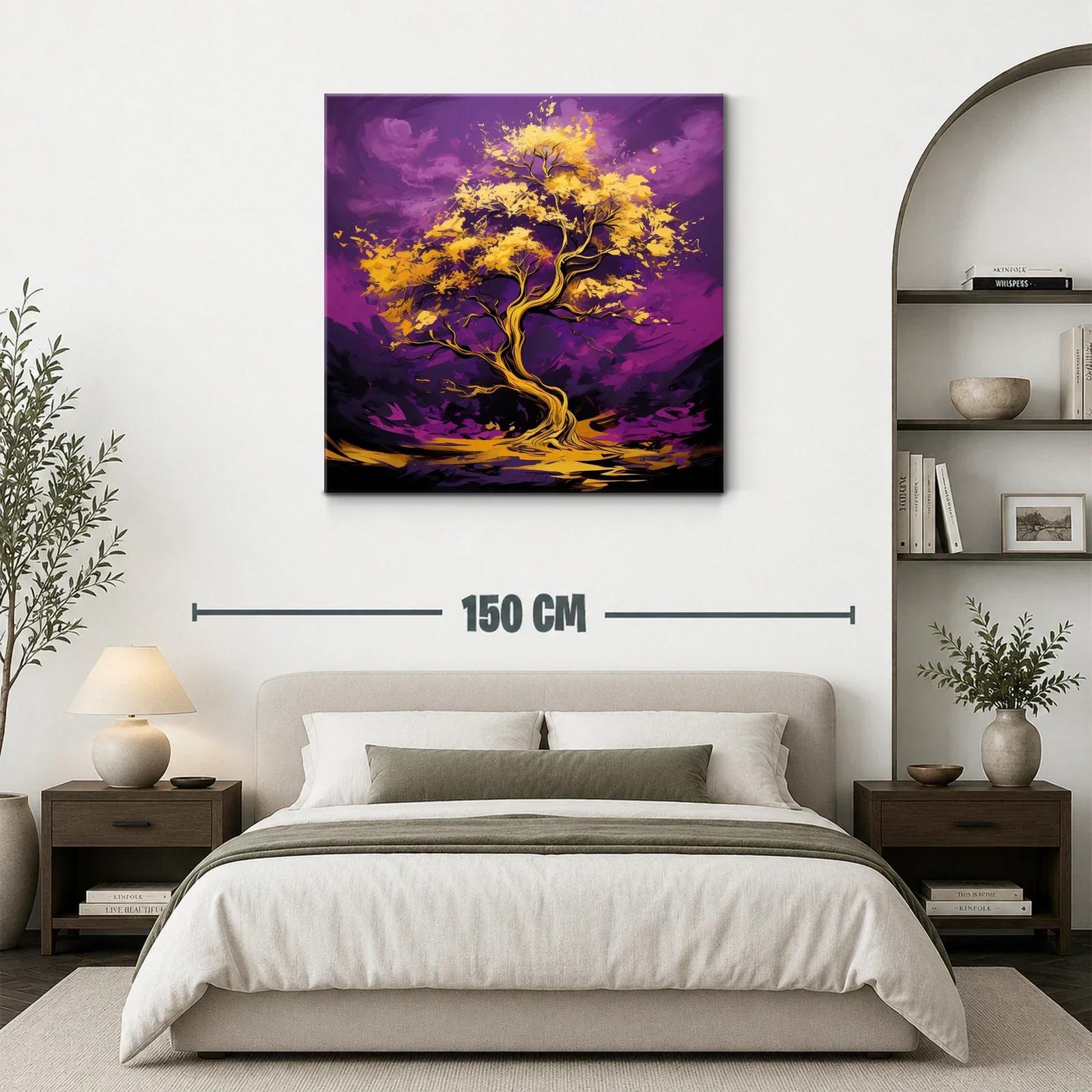 Árbol dorado sobre fondo púrpura vibrante — miniatura 3