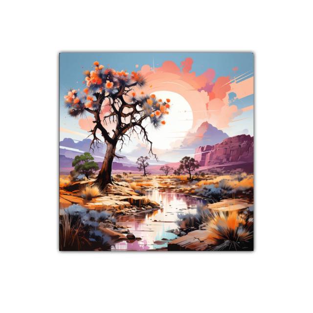 Paisaje desértico con árbol y reflejos al atardecer
