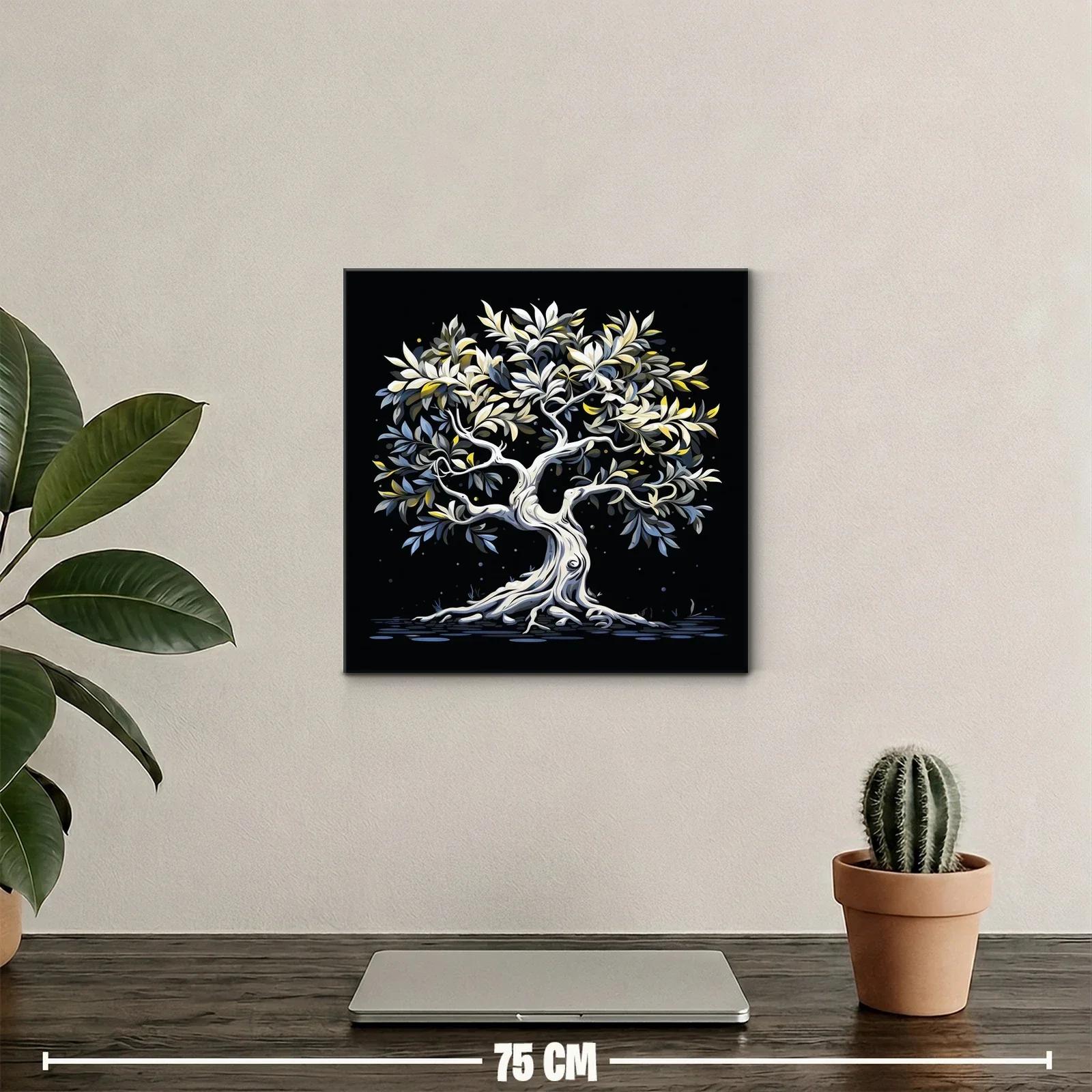 Árbol estilizado con hojas en tonos suaves sobre fondo oscuro — miniatura 2