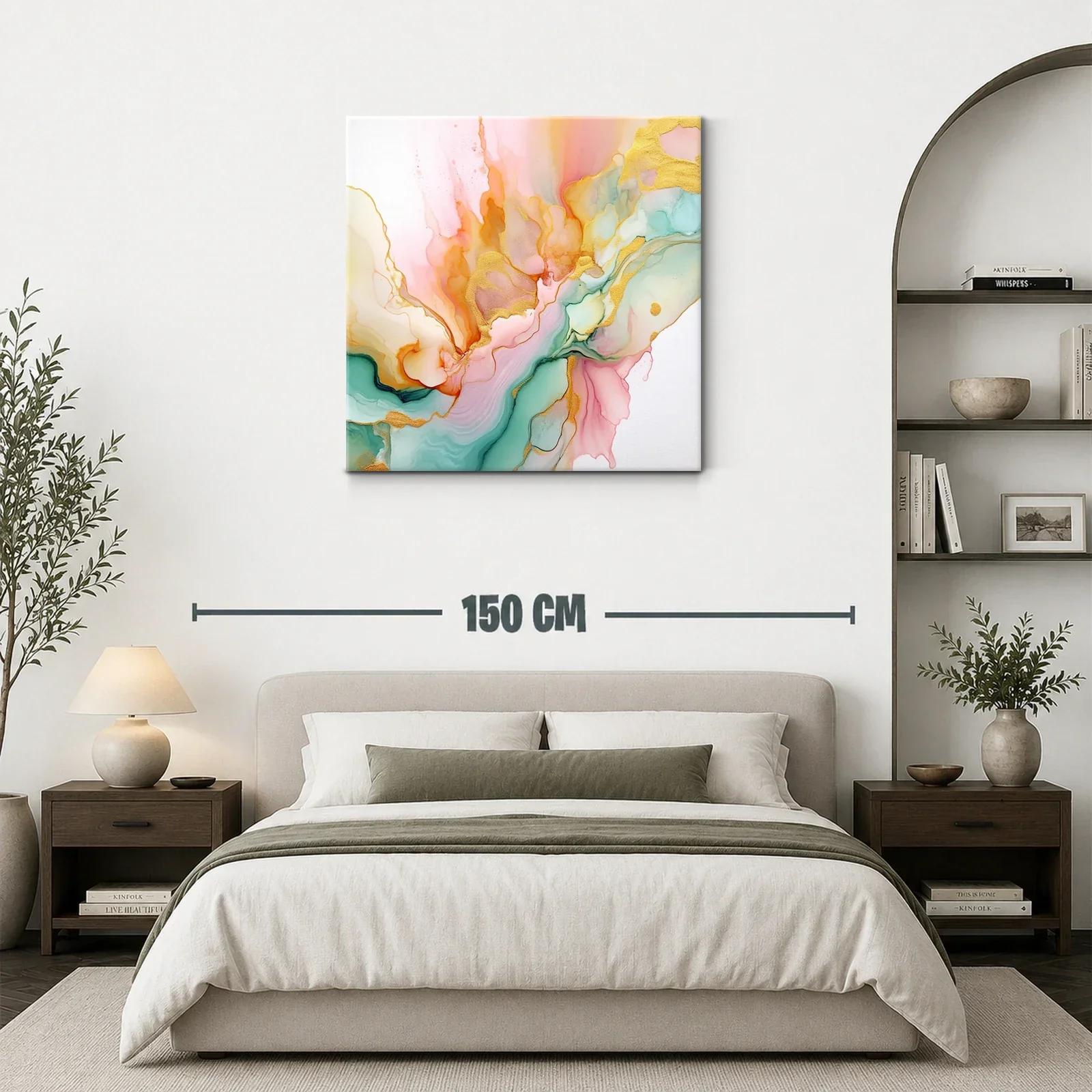 Cuadro Abstracto con Tonos Dorados y Pasteles Suaves — miniatura 3