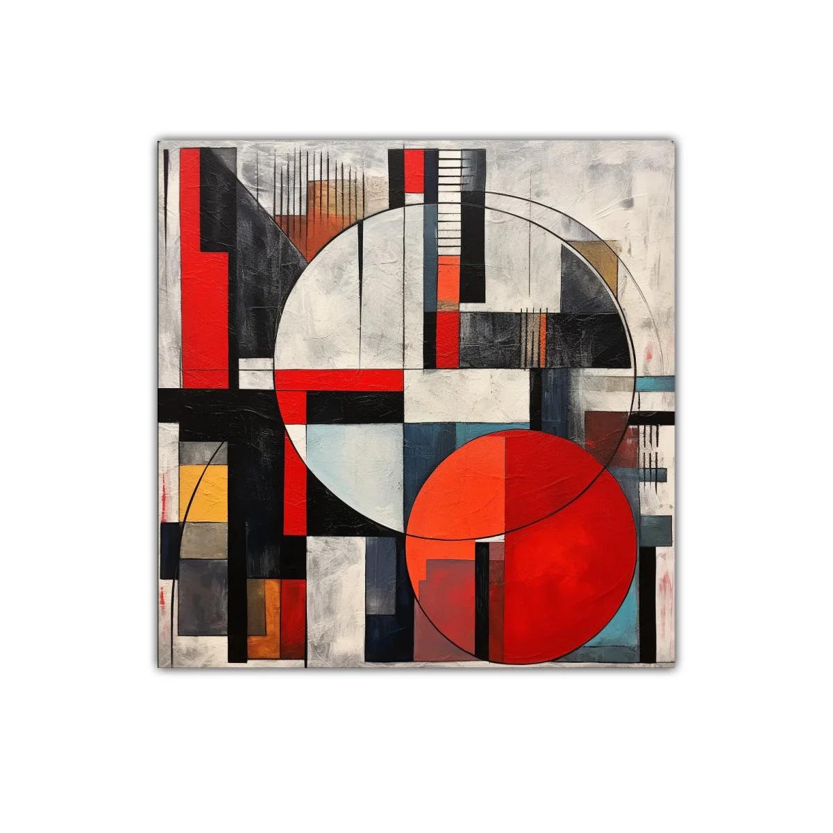 Composición geométrica con círculos y líneas en rojo y negro — imagen principal