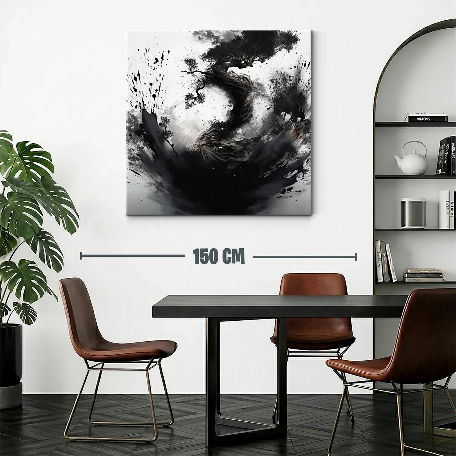 Cuadro abstracto con árbol retorcido en tonos monocromáticos — miniatura 2