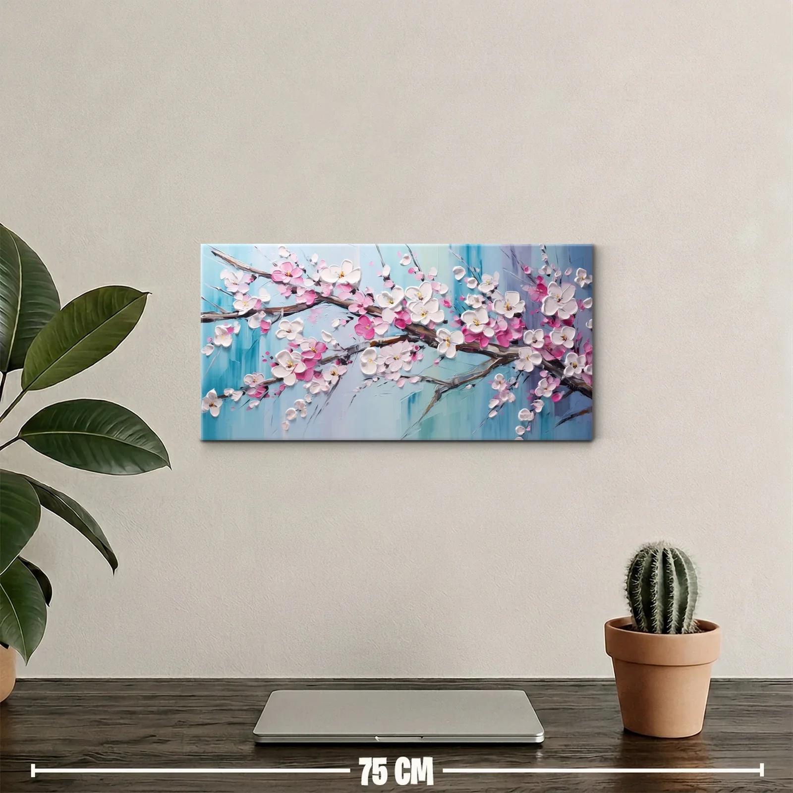 Cuadro flores de cerezo con fondo azul grisáceo — miniatura 2