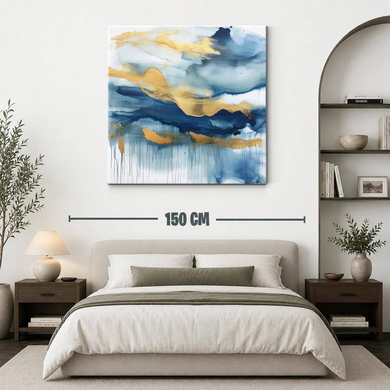 Cuadro abstracto con tonos azules y dorados elegantes — miniatura 3