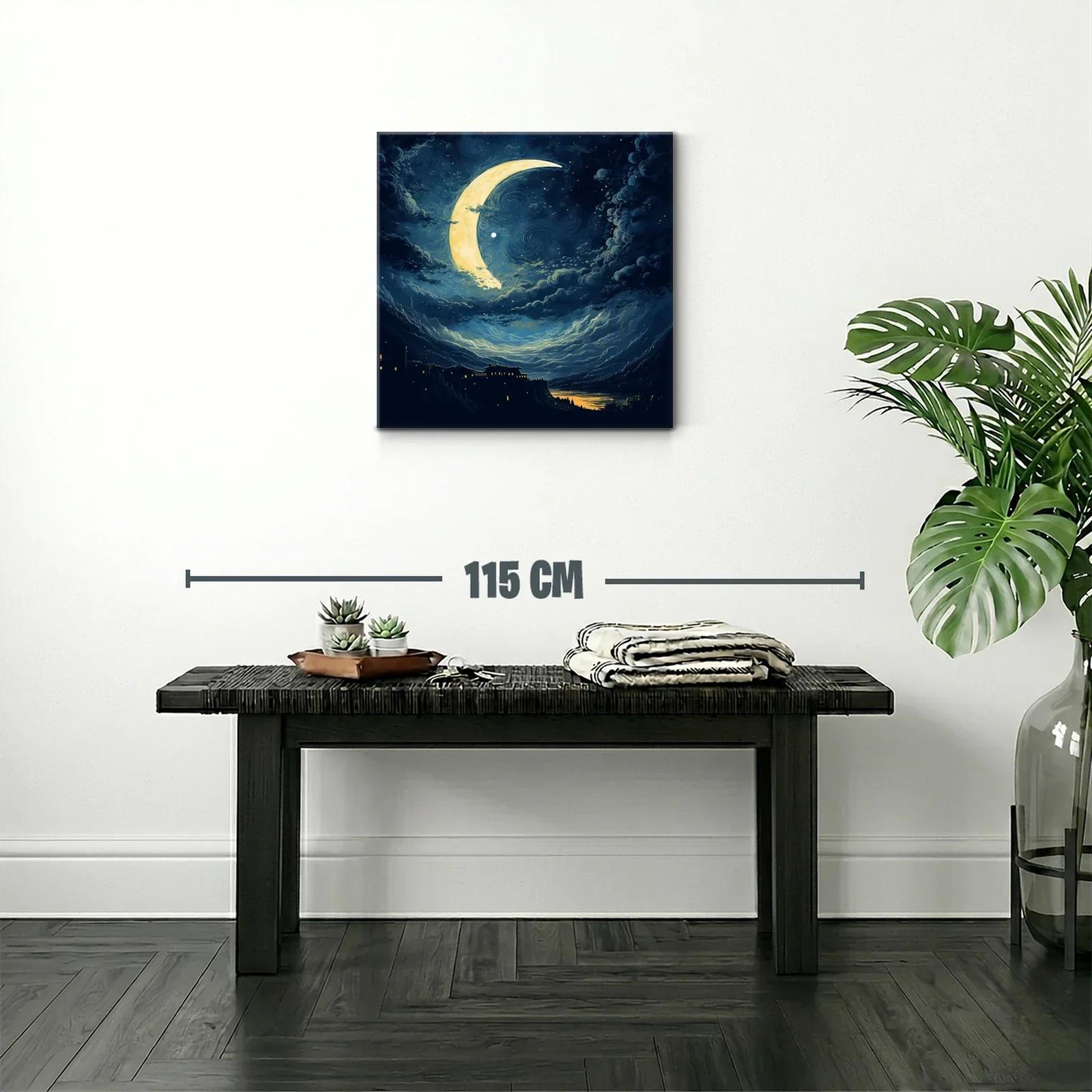 Noche mágica con luna creciente y paisaje nocturno — miniatura 2