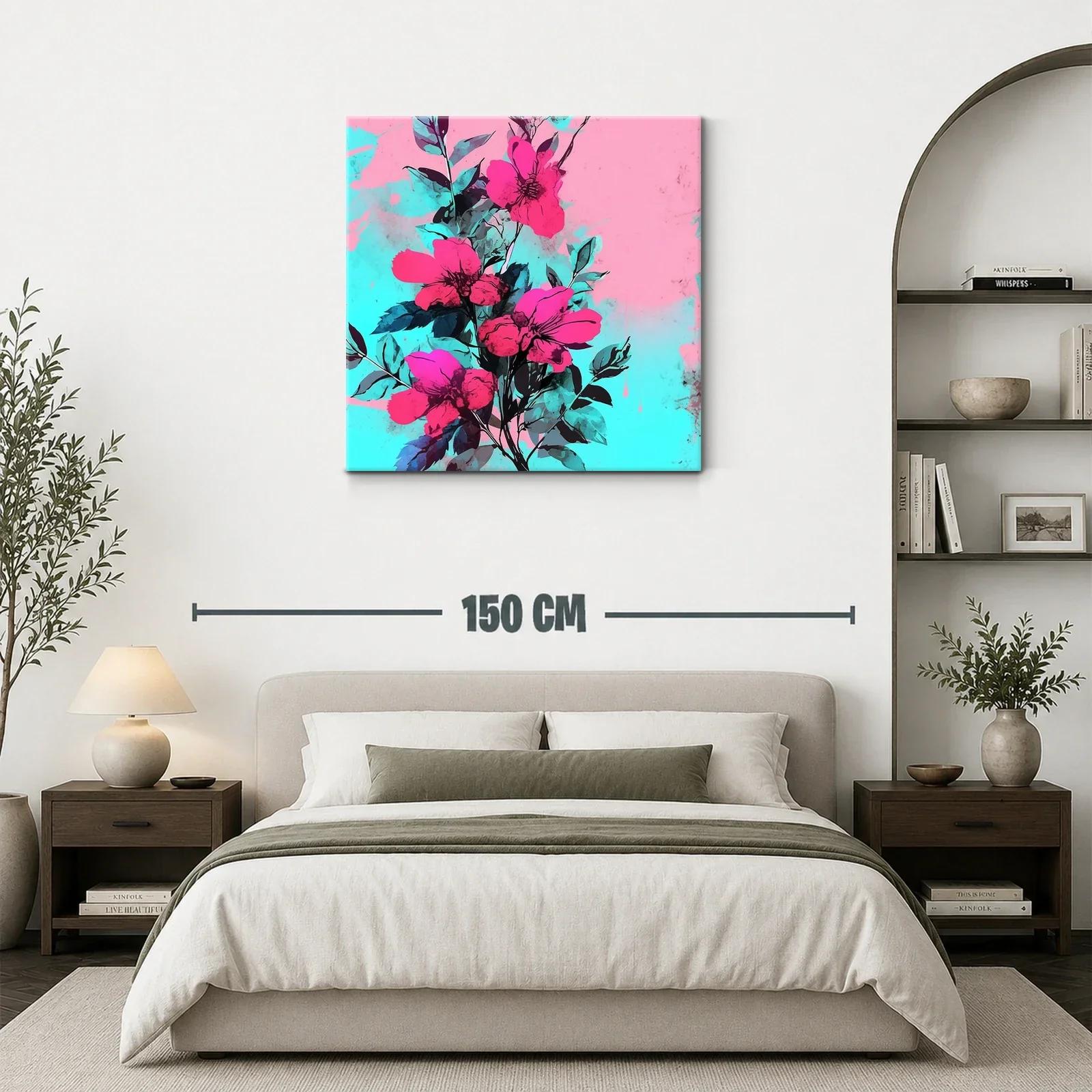 Cuadro moderno con flores vibrantes en fondo pastel — miniatura 3