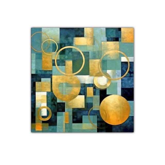 Cuadro decorativo con círculos dorados y formas geométricas