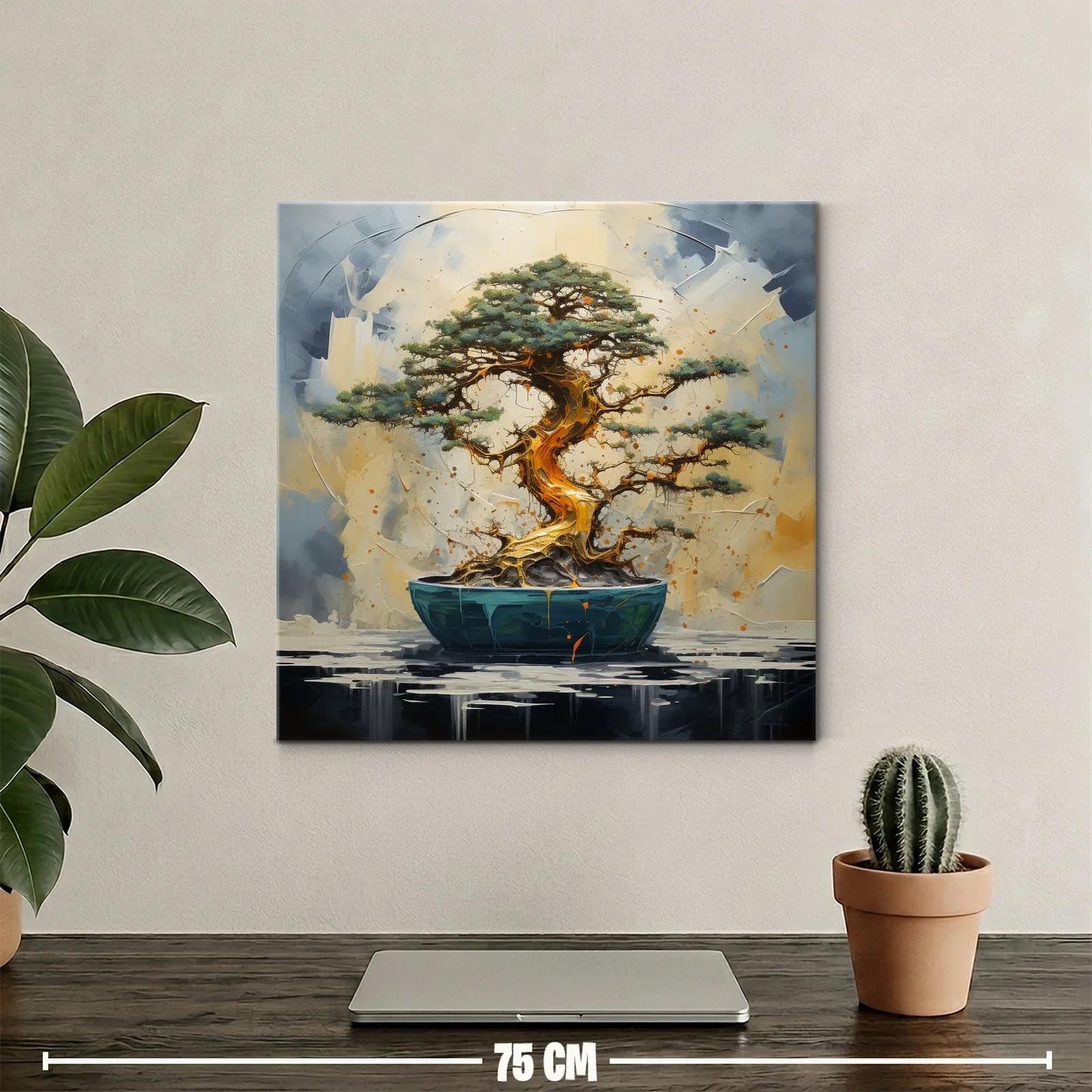Árbol bonsái en tonos dorados y verdes vibrantes — miniatura 2