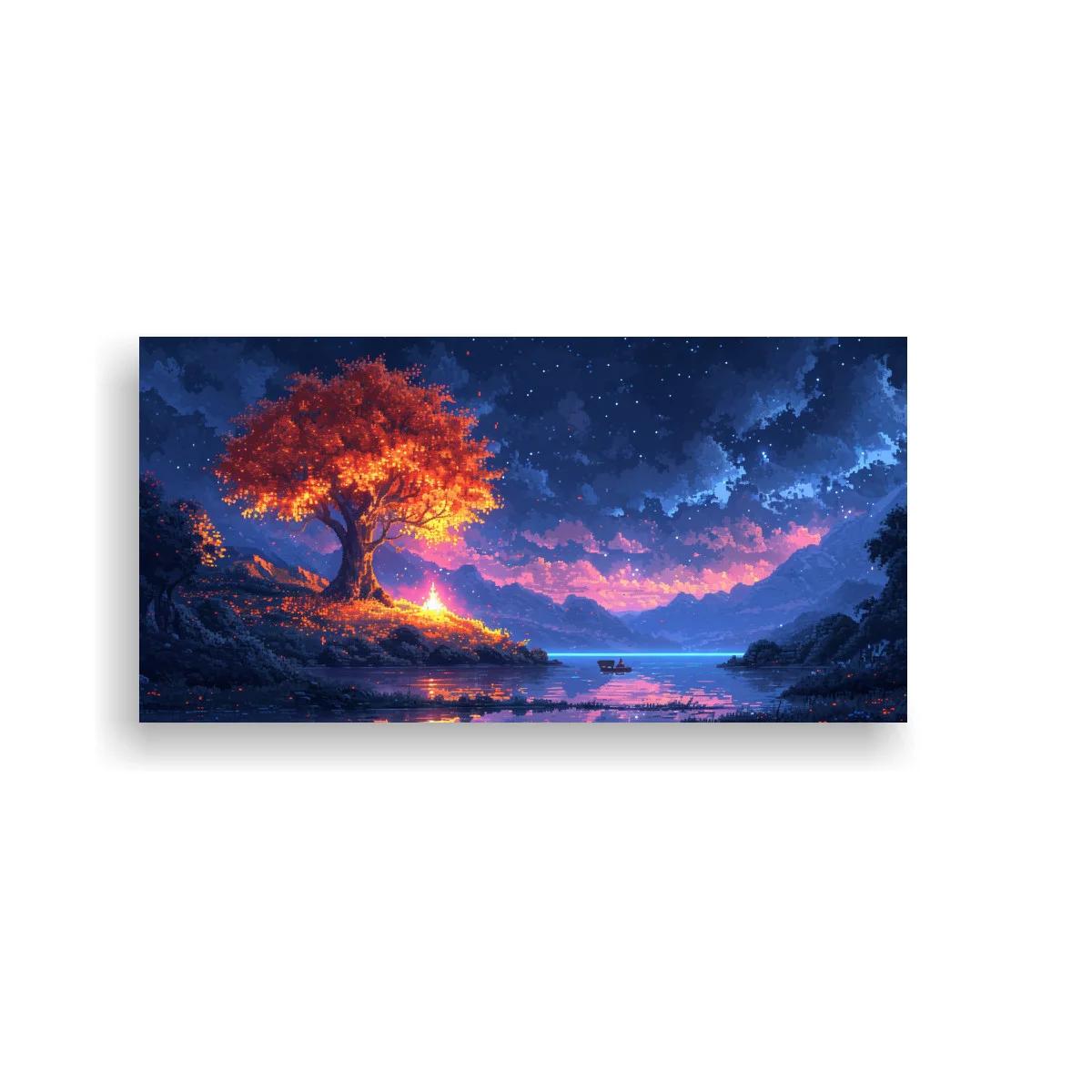 Cuadro árbol resplandeciente junto al lago