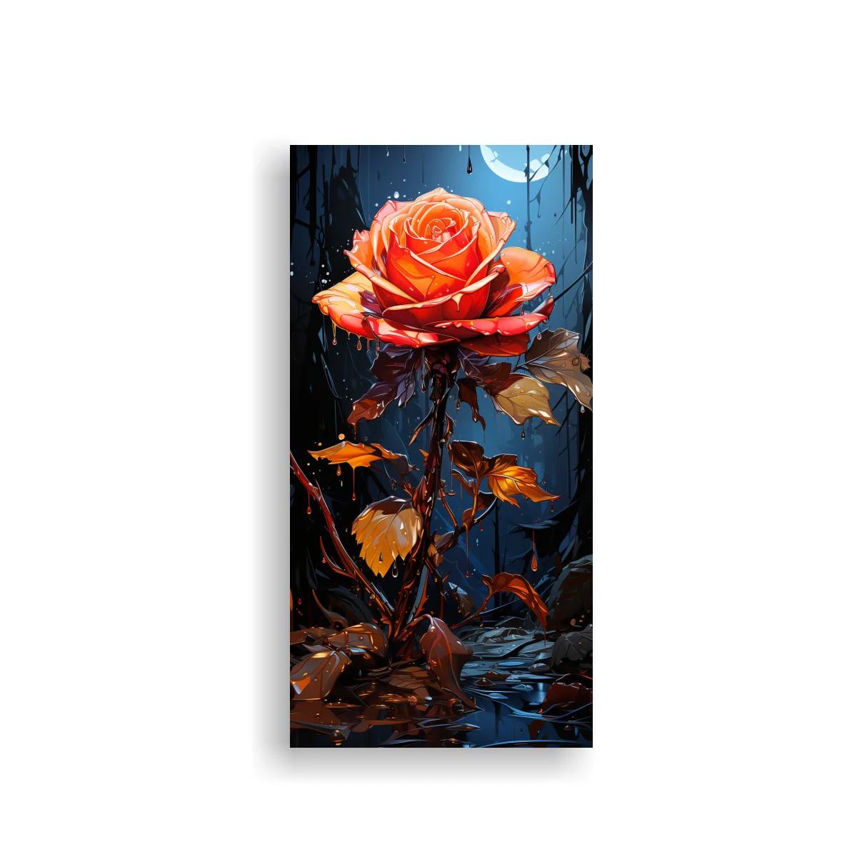 Cuadro rosa coral con luna y reflejos de agua
